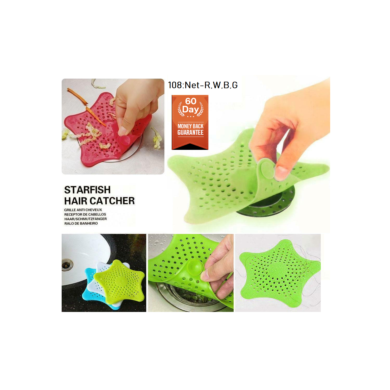 Réceptacle à cheveux en forme d’étoile en silicone pour évier de salle de bain, bouchon de trappe de drainage pour bouchon de lavabo pour bassin de