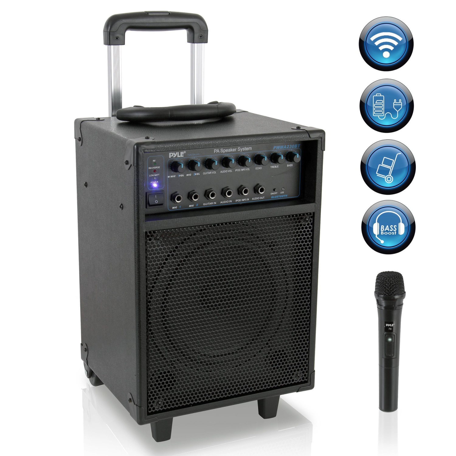 Pyle Wireless Portable Bluetooth Speaker System, Wireless Handheld Mic,