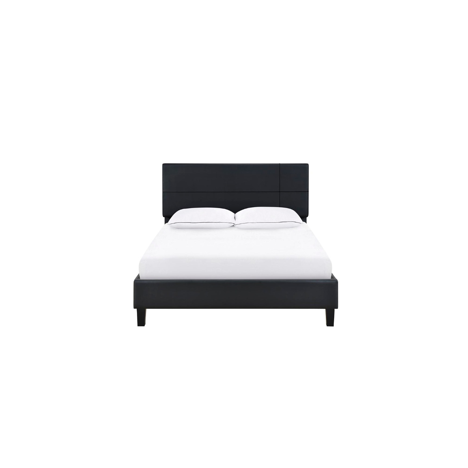 Lit plateforme rembourré double Aerys, similicuir, noir