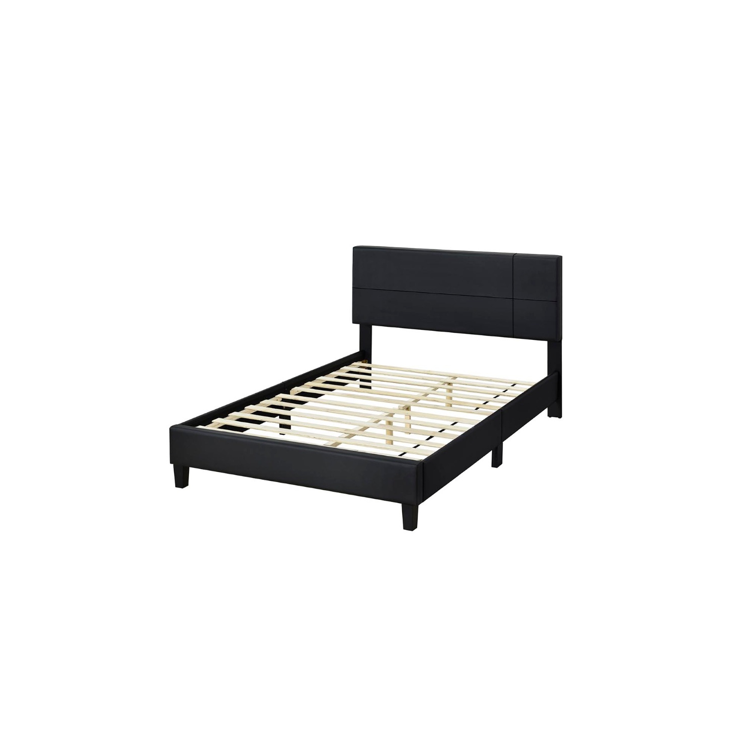 Lit plateforme rembourré double Aerys, similicuir, noir