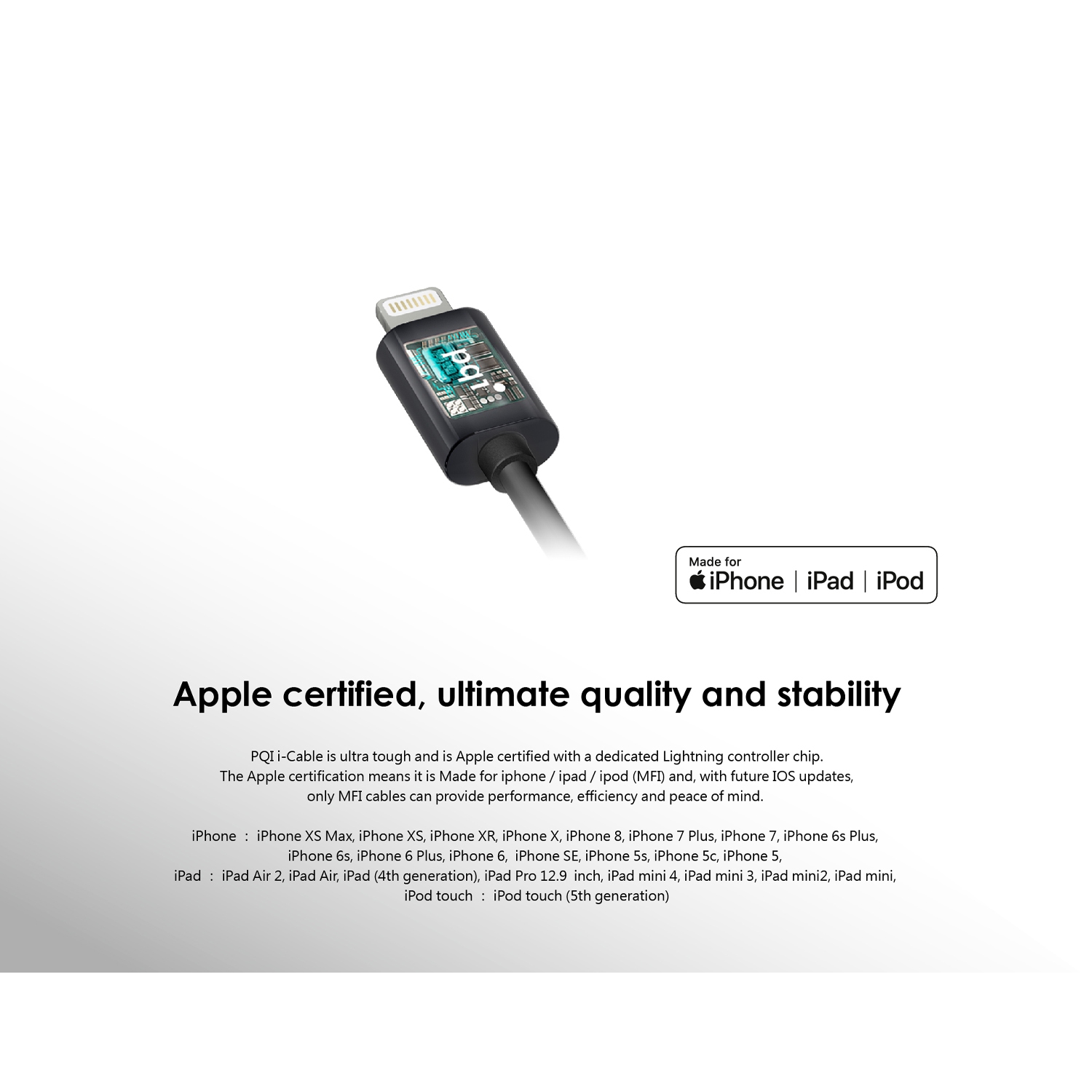 PQI i-cable 180/ PQI Apple MFi Certified 1.8m (6 ft.) Apple iPhone Lightning USB Cable - Black