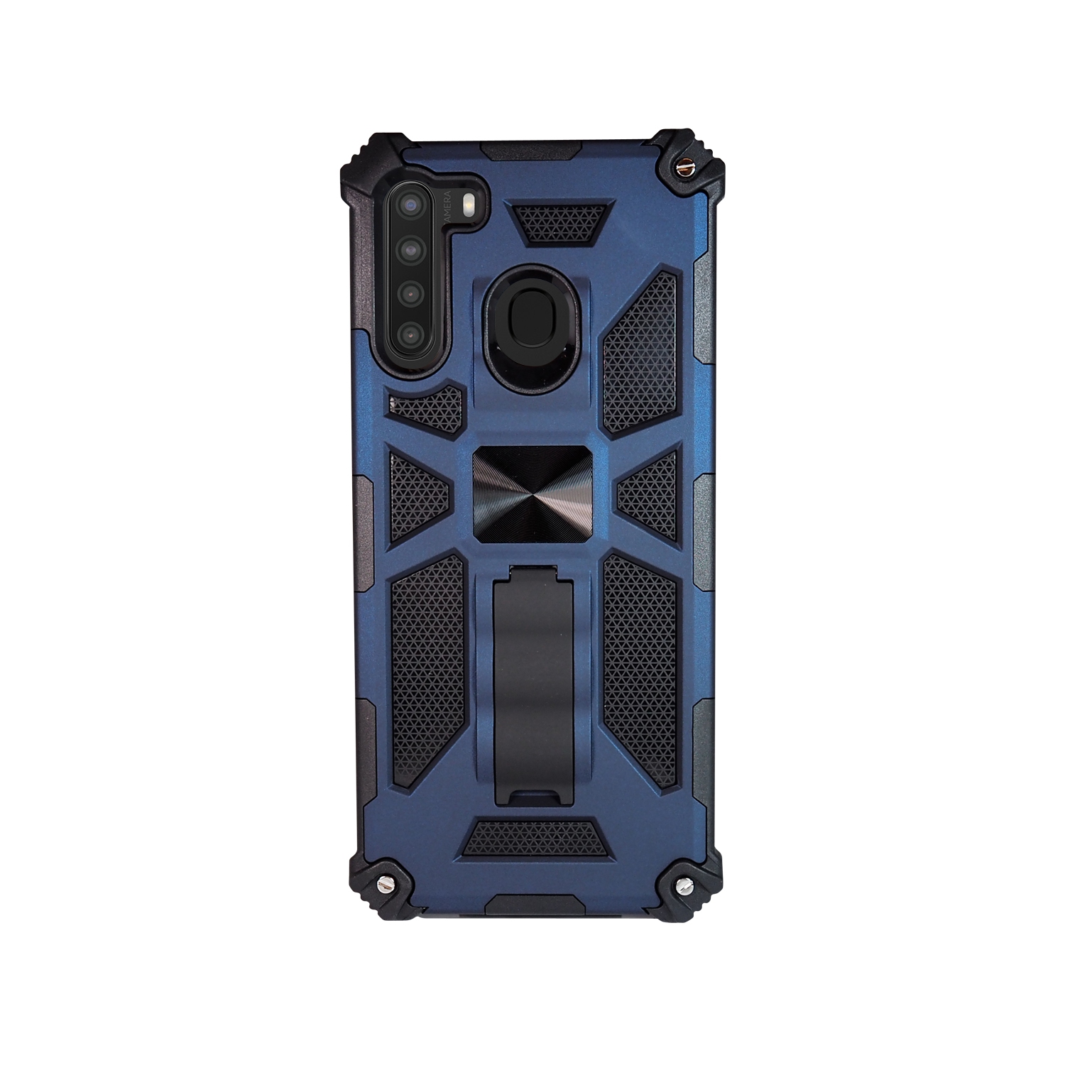 Étui Armored d’Exian avec support et bleu métallique magnétique pour Galaxy A21 2020 de Samsung