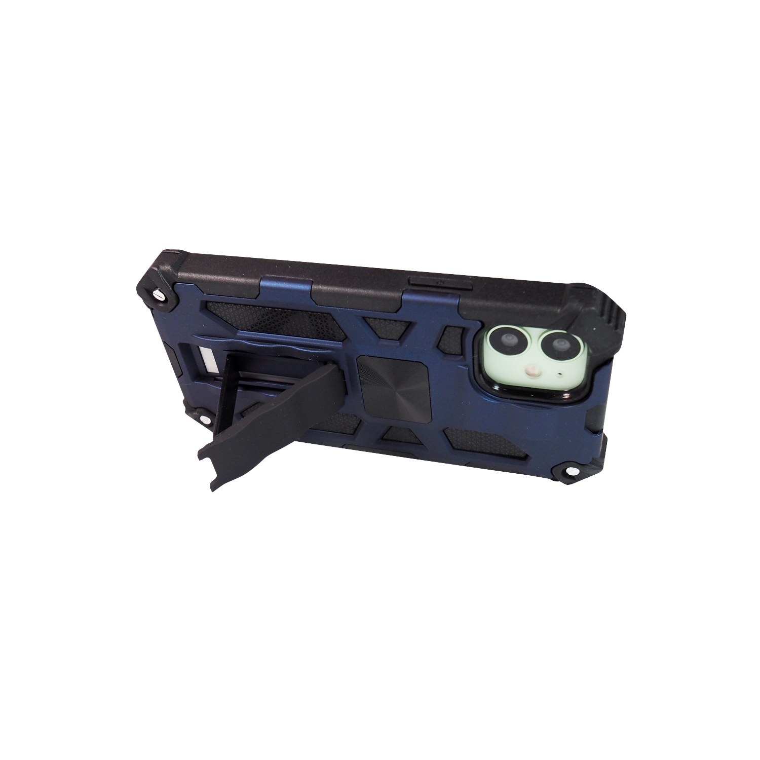 Étui avec support et support en métal magnétique bleu marine d’Exian pour iPhone 12 Mini