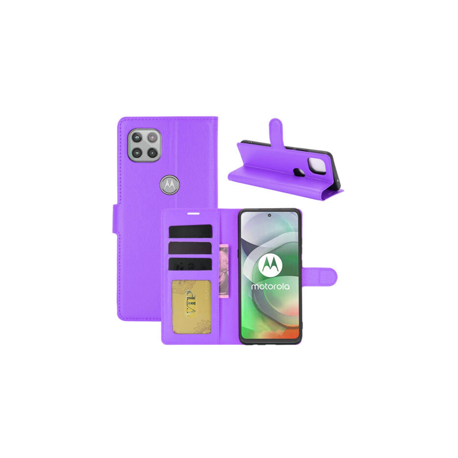[CS] Motorola Moto One 5G Ace Case, Magnetic Leather Folio Wallet Flip Case Cover with Card Slot, Purple