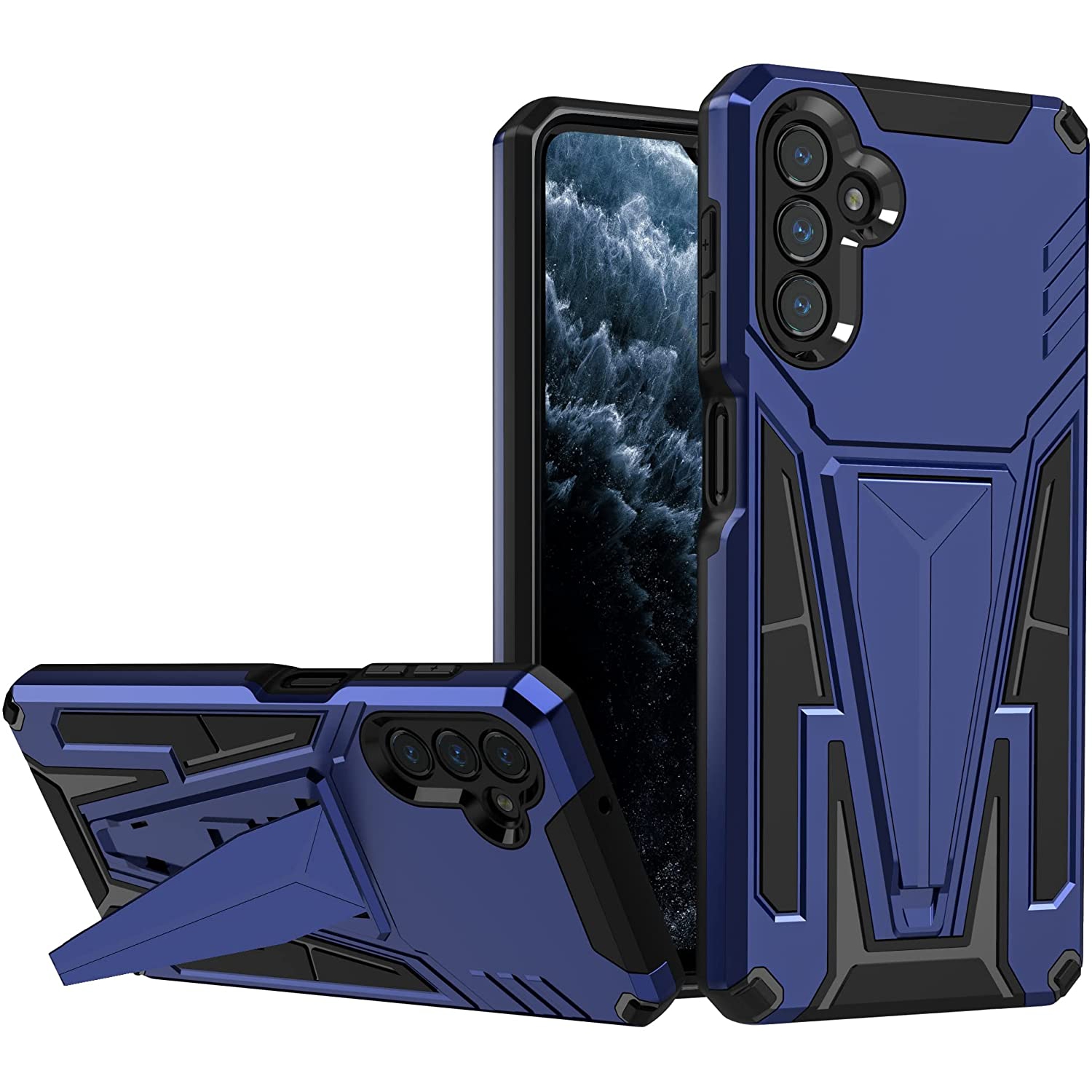【CSmart】 Shockproof Heavy Duty Rugged Defender Hard Case Kickstand Cover for Samsung Galaxy A32 5G, Blue