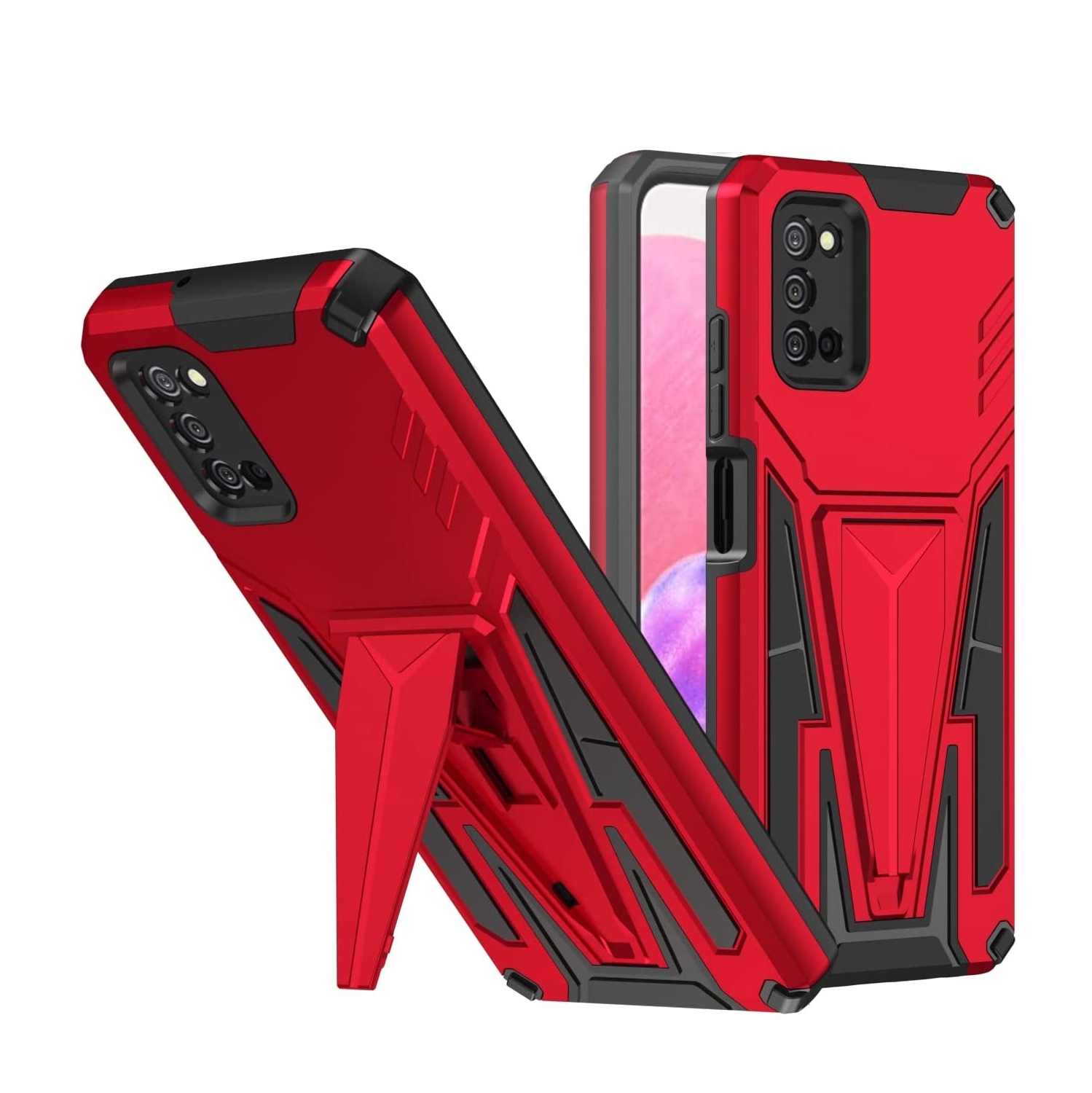 【CSmart】 Shockproof Heavy Duty Rugged Defender Hard Case Kickstand Cover for Samsung Galaxy A52 5G, Red
