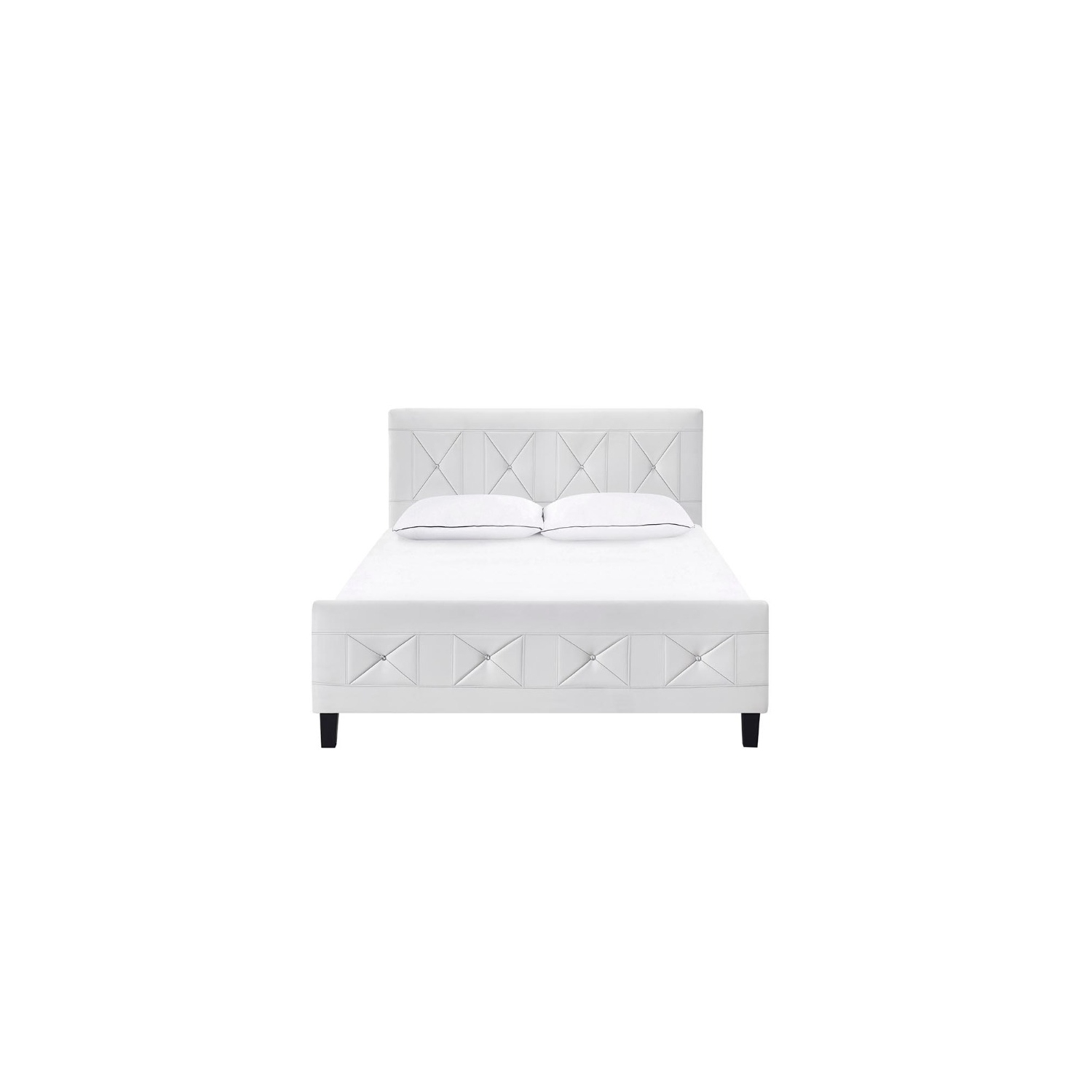 Aerys Crystal Tufted Upholstered Platform Bed with Wood Slat Support, Double Full Bed Frame in White