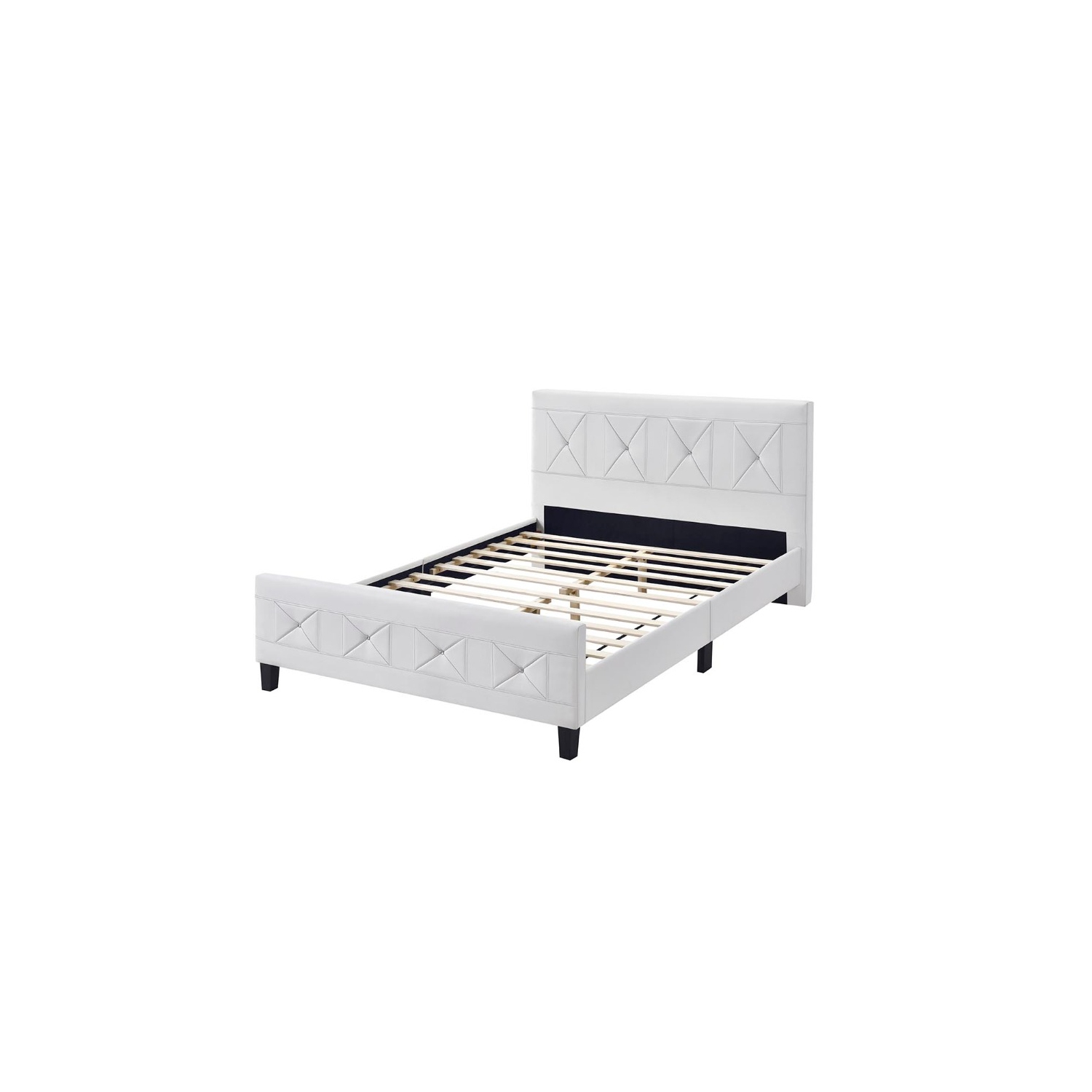 Aerys Crystal Tufted Upholstered Platform Bed with Wood Slat Support, Double Full Bed Frame in White