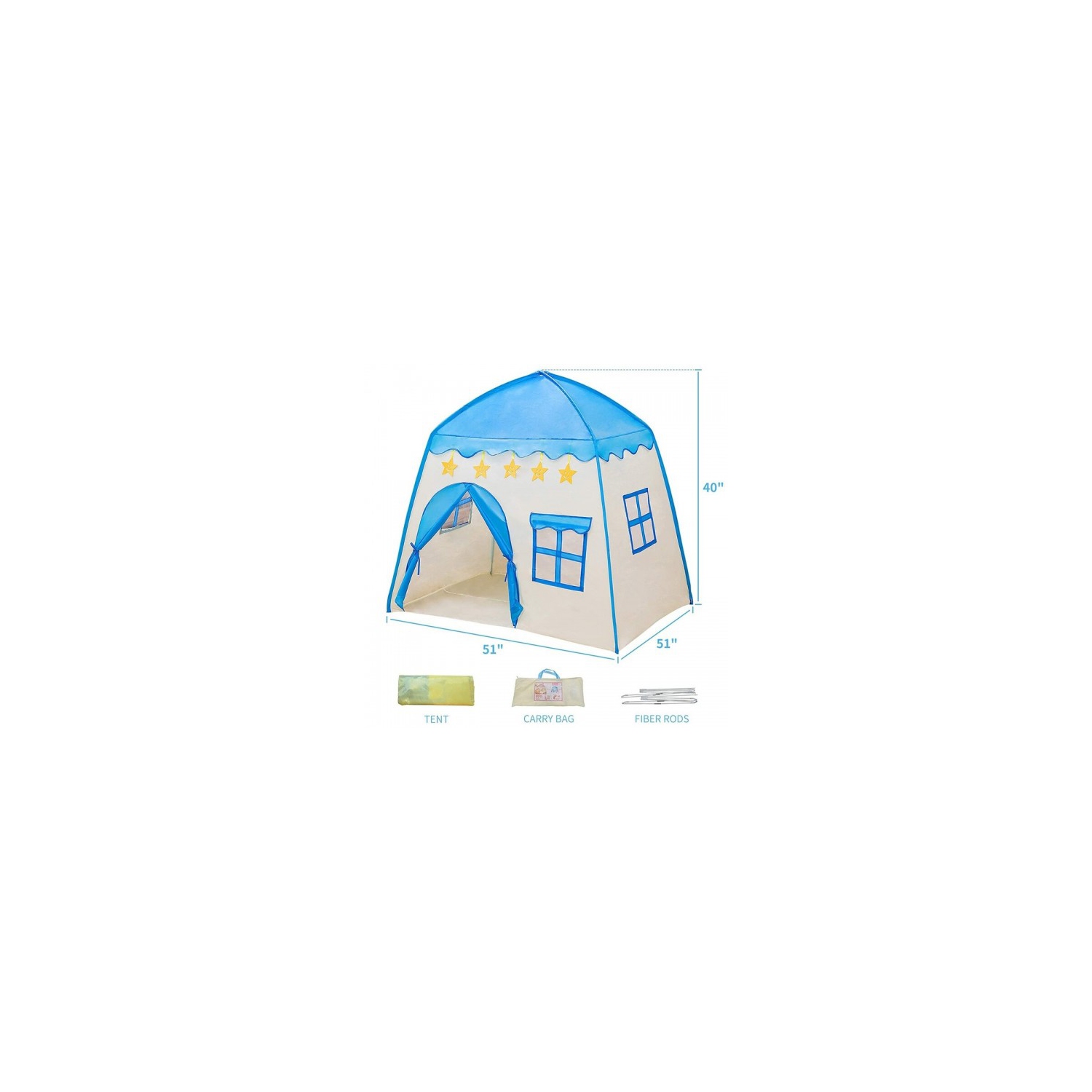 Kid Play Tent,Betoores Indoor Outdoor Children Playhouse Blue Castle Foldable Tent with Carry Bag,a Pack of Glow in the Dark Stars 