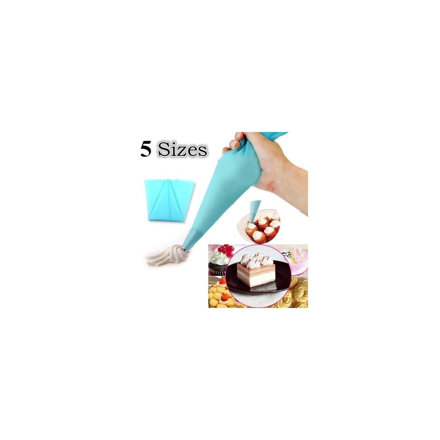 ISTAR Piping Bag Food Grade Silicone Pastry Bags 5 Sizes For Cake / Professional Cupcake Decorating Piping Baking Icing Bags Blue Kitchen Tool Set