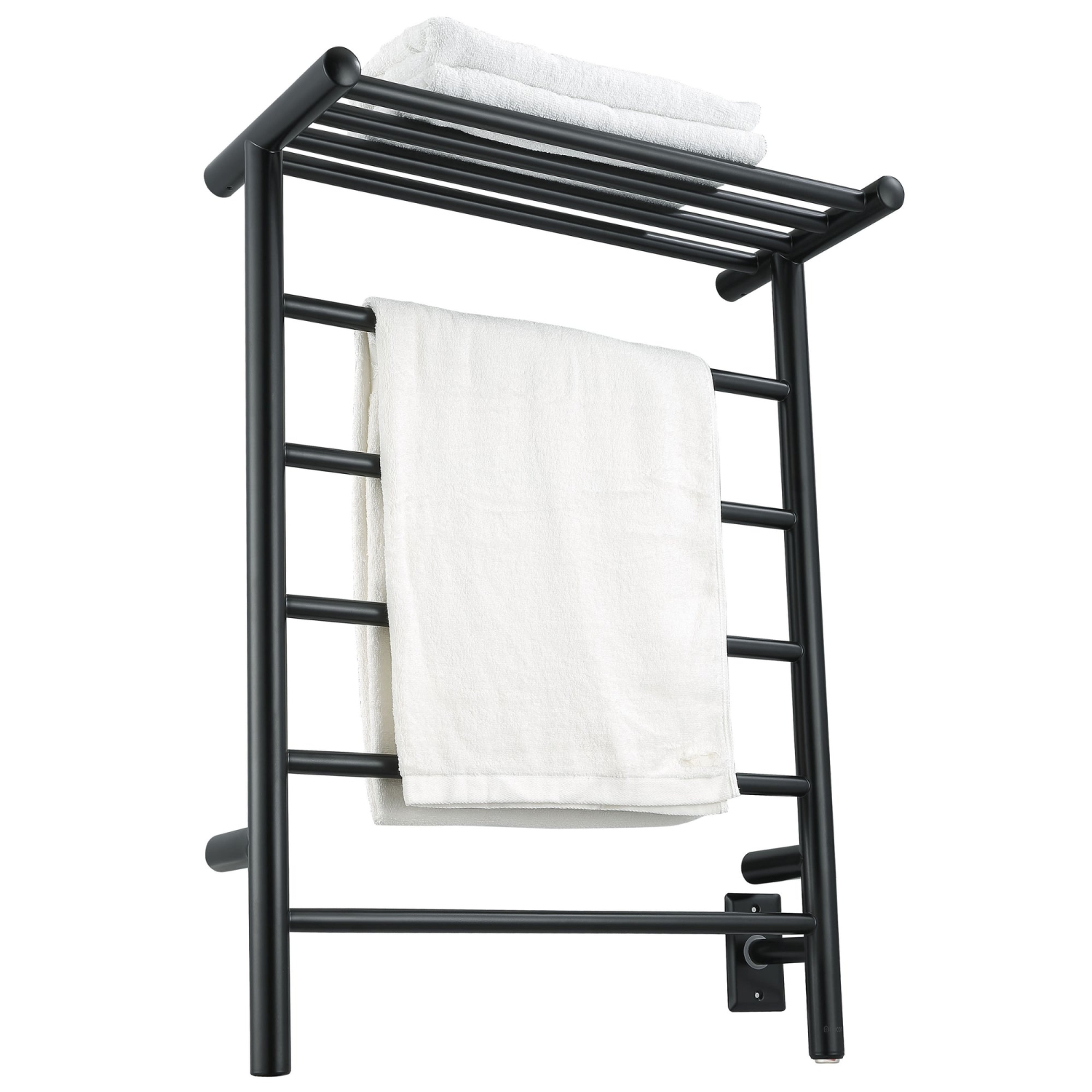 Ancona Miazzo 5-Bar Electric Wall Mount Plug-In and Hardwire Towel Warmer with Shelf in Matte Black