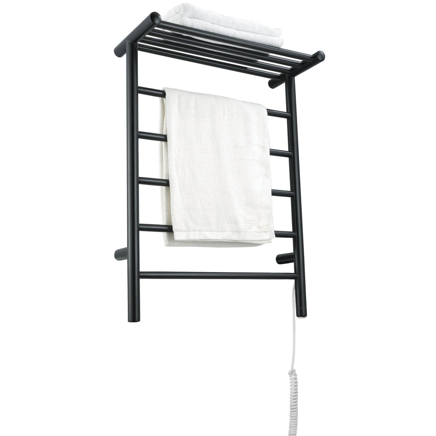 Ancona Miazzo 5-Bar Electric Wall Mount Plug-In and Hardwire Towel Warmer with Shelf in Matte Black