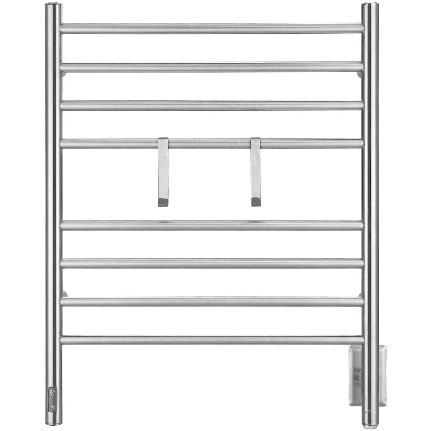 Ancona Prestige OBT 8-Bar Wall Mounted Towel Warmer with Integrated On-Board Timer and Hooks in Brushed Stainless Steel
