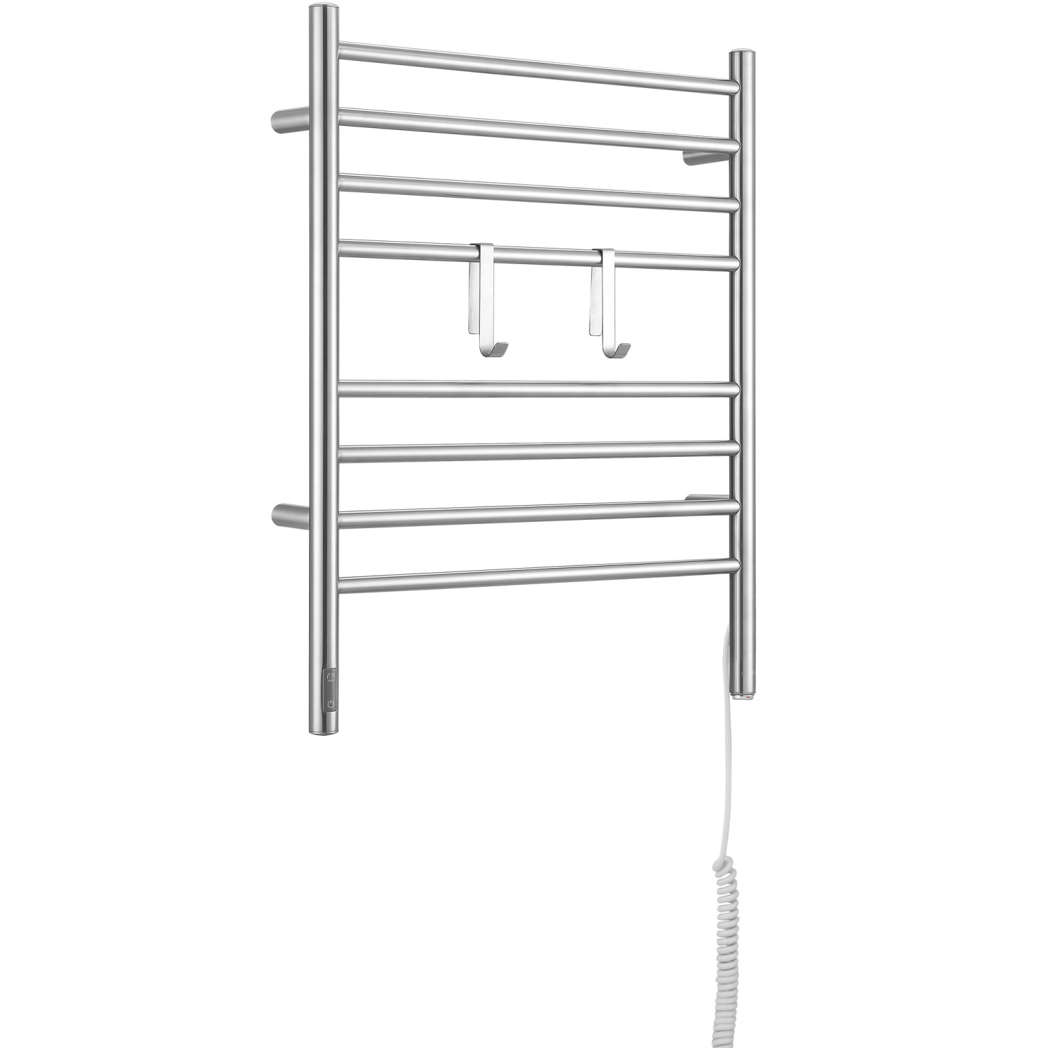 Ancona Prestige OBT 8-Bar Wall Mounted Towel Warmer with Integrated On-Board Timer and Hooks in Brushed Stainless Steel