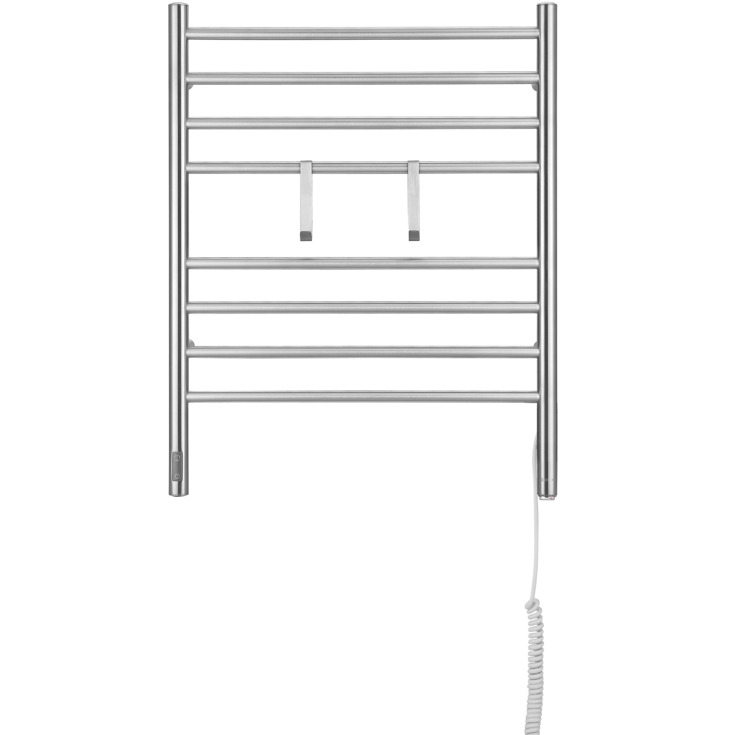 Ancona Prestige OBT 8-Bar Wall Mounted Towel Warmer with Integrated On-Board Timer and Hooks in Brushed Stainless Steel