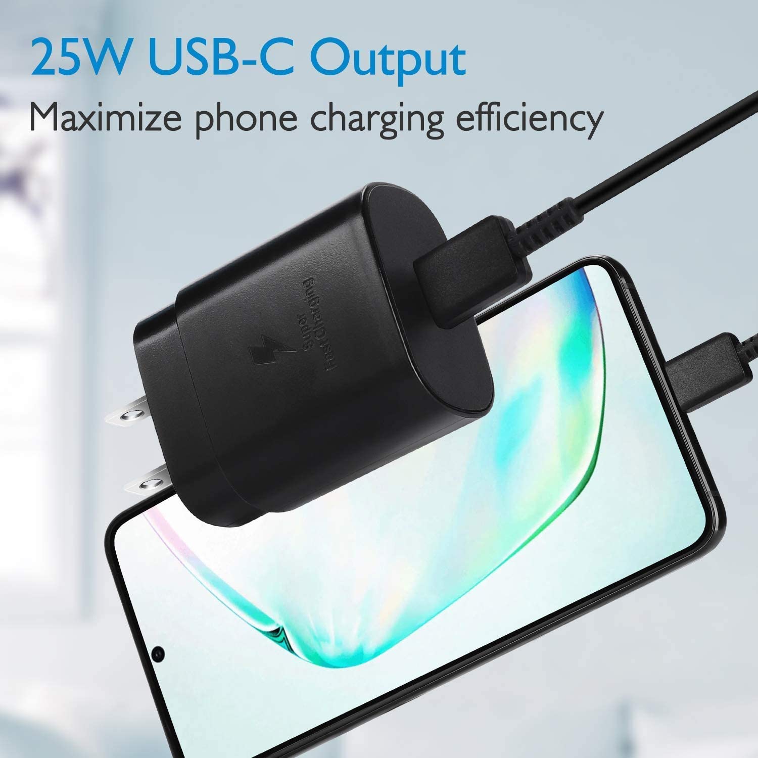 COGA Canada - 25W Super Fast Wall Charger + USB-C 3.5 Cable Samsung Galaxy S20/S21/S21+/S21Ultra/S10 5G /Note 10/Note 10 Plus/Note 20/S9 S8/S10e,iPad