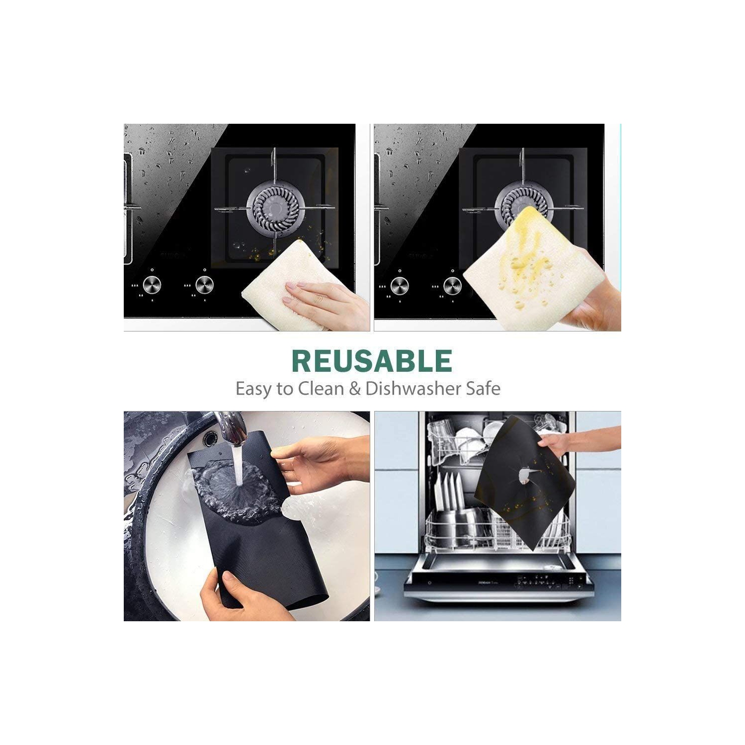 Couvercles de brûleur ISTAR, protecteurs de cuisinière au gaz double épaisseur noire, réutilisables, antiadhésifs, à nettoyage rapide pour la cuisine