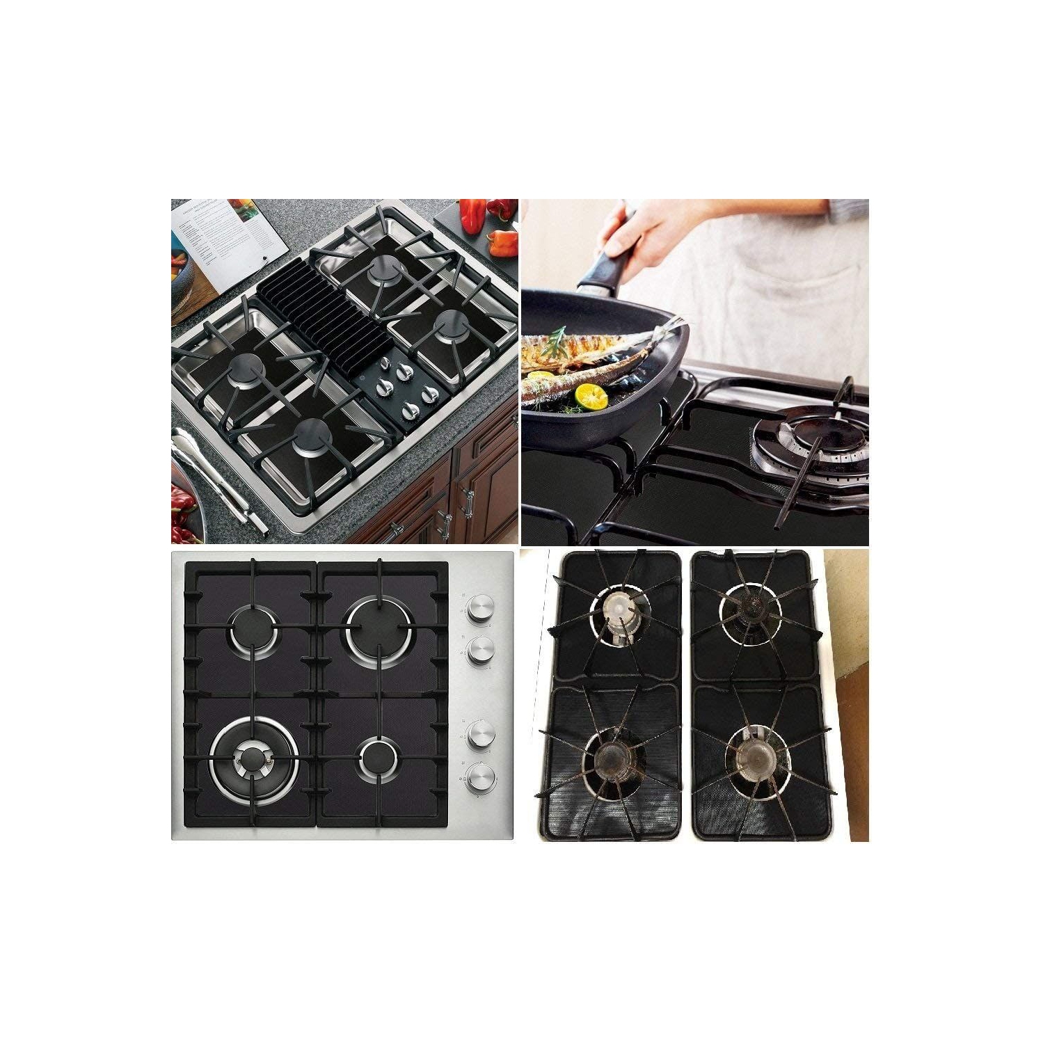 Couvercles de brûleur ISTAR, protecteurs de cuisinière au gaz double épaisseur noire, réutilisables, antiadhésifs, à nettoyage rapide pour la cuisine