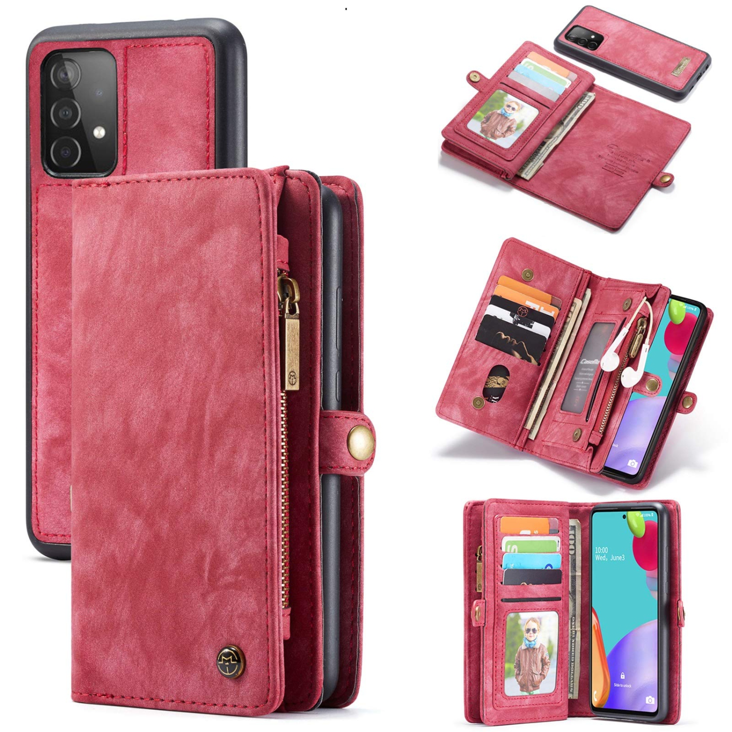 HAII Wallet Case for Samsung Galaxy A52 4G/5G,Premium Leather Zipper 11 Card Slot Multifunction Wallet Leather with Detachab