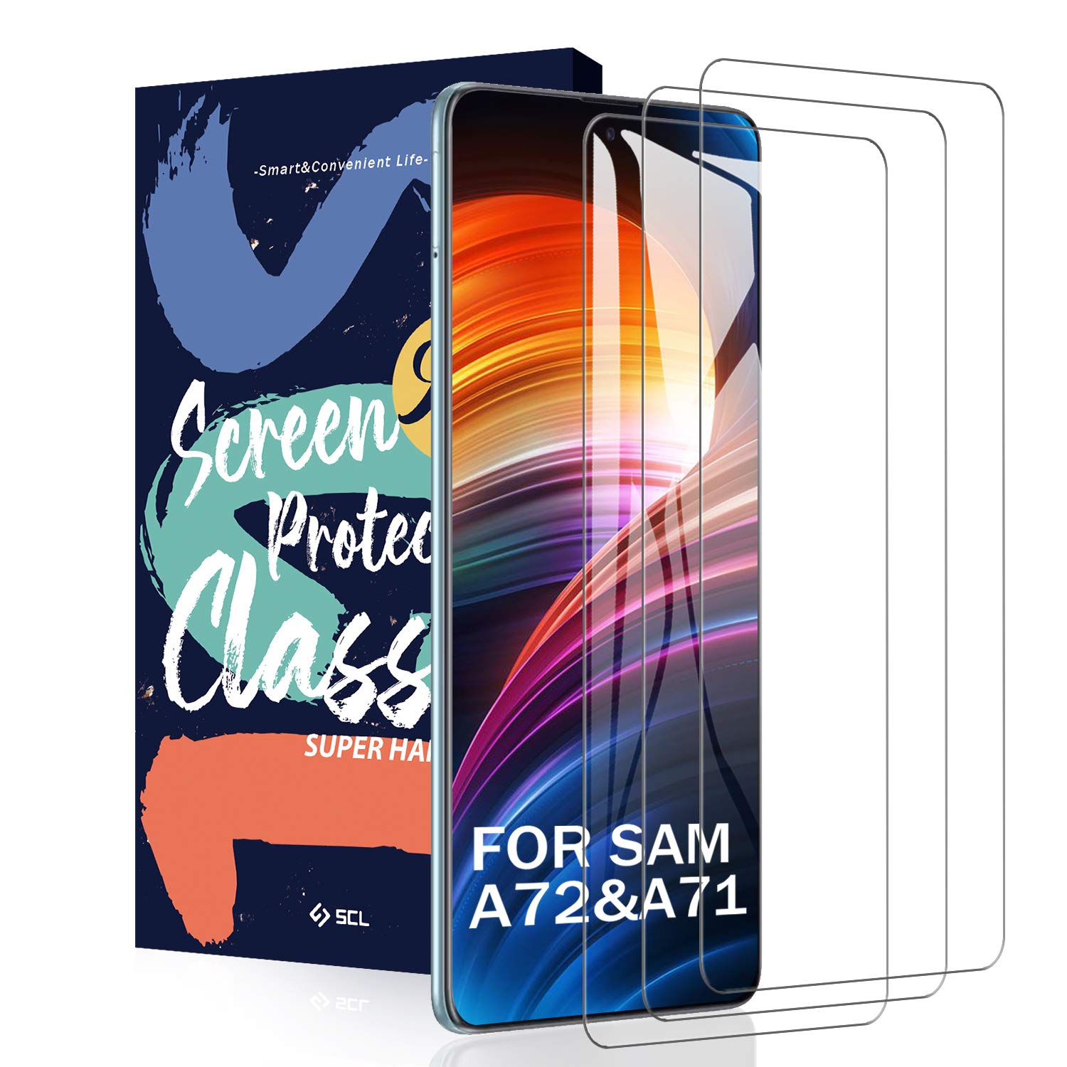 SCL Screen Protector Compatible with Samsung Galaxy A72/A71,9H Tempered Glass 3 Pack ,2.5D Rounded Edge,Anti-Scratch,Less-Fi