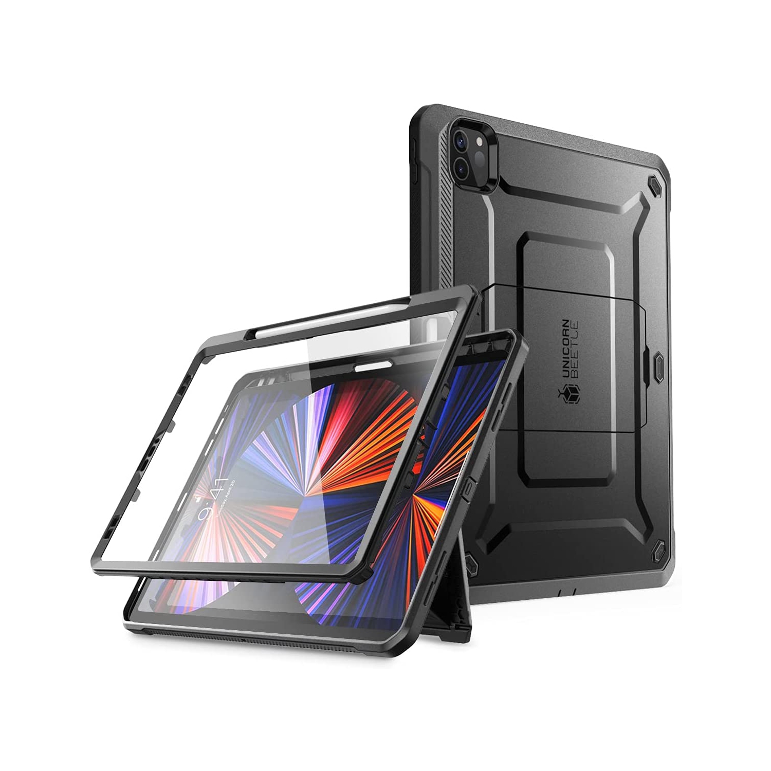 Case for iPad Pro 11” 2021/2020, Built-in Screen Protector, Dual Layer Shockproof Full Body Protective Cover with Kickstand and Pencil Holder for iPad Pro 11 3rd Gen/2nd Gen (Black)