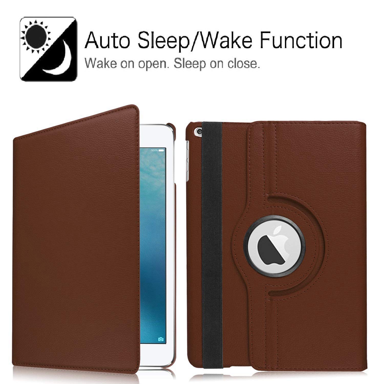 Nouvel étui en cuir pour iPad 2017 9,7 po/iPad Air 2, étui intelligent avec support pivotant sur 360 degrés et fonction de veille automatique pour