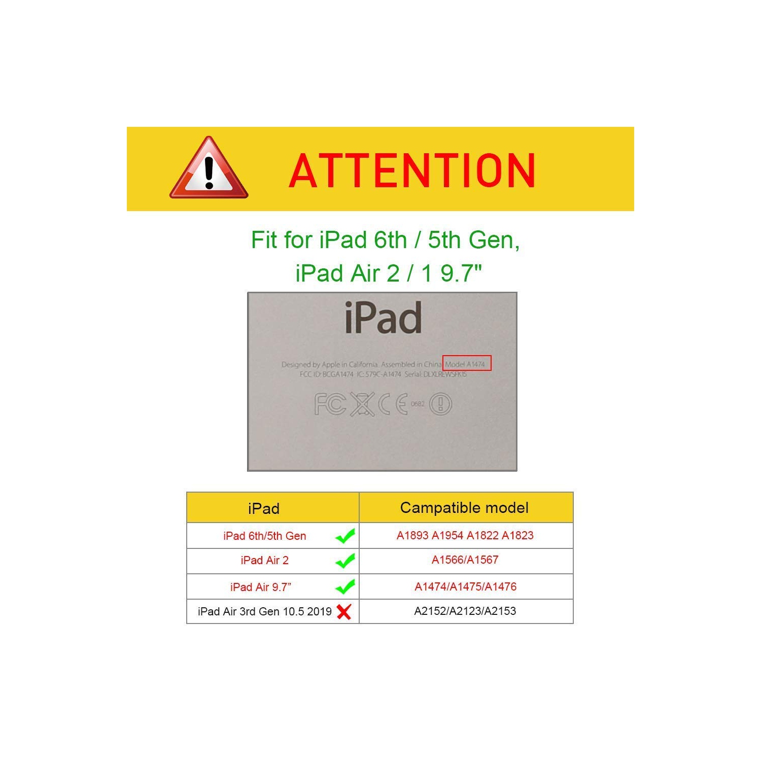 Nouvel étui en cuir pour iPad 2017 9,7 po/iPad Air 2, étui intelligent avec support pivotant sur 360 degrés et fonction de veille automatique pour