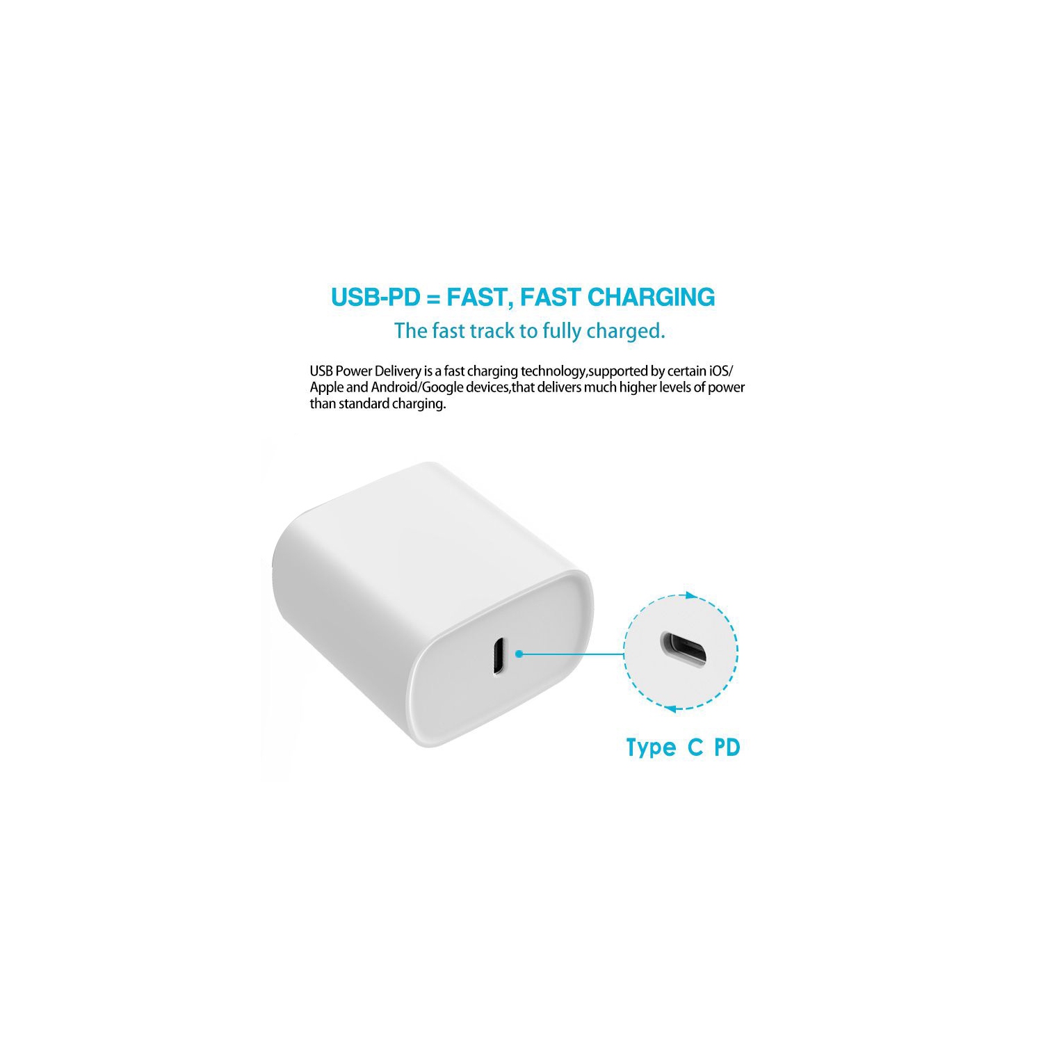 Chargeur mural rapide USB de type C de 20 W pour iPhone 12/iPhone 12 Pro/iPhone 12 Pro Max/iPhone 12 mini/iPhone/Galaxy S21/Galaxy S21 plus/Galaxy