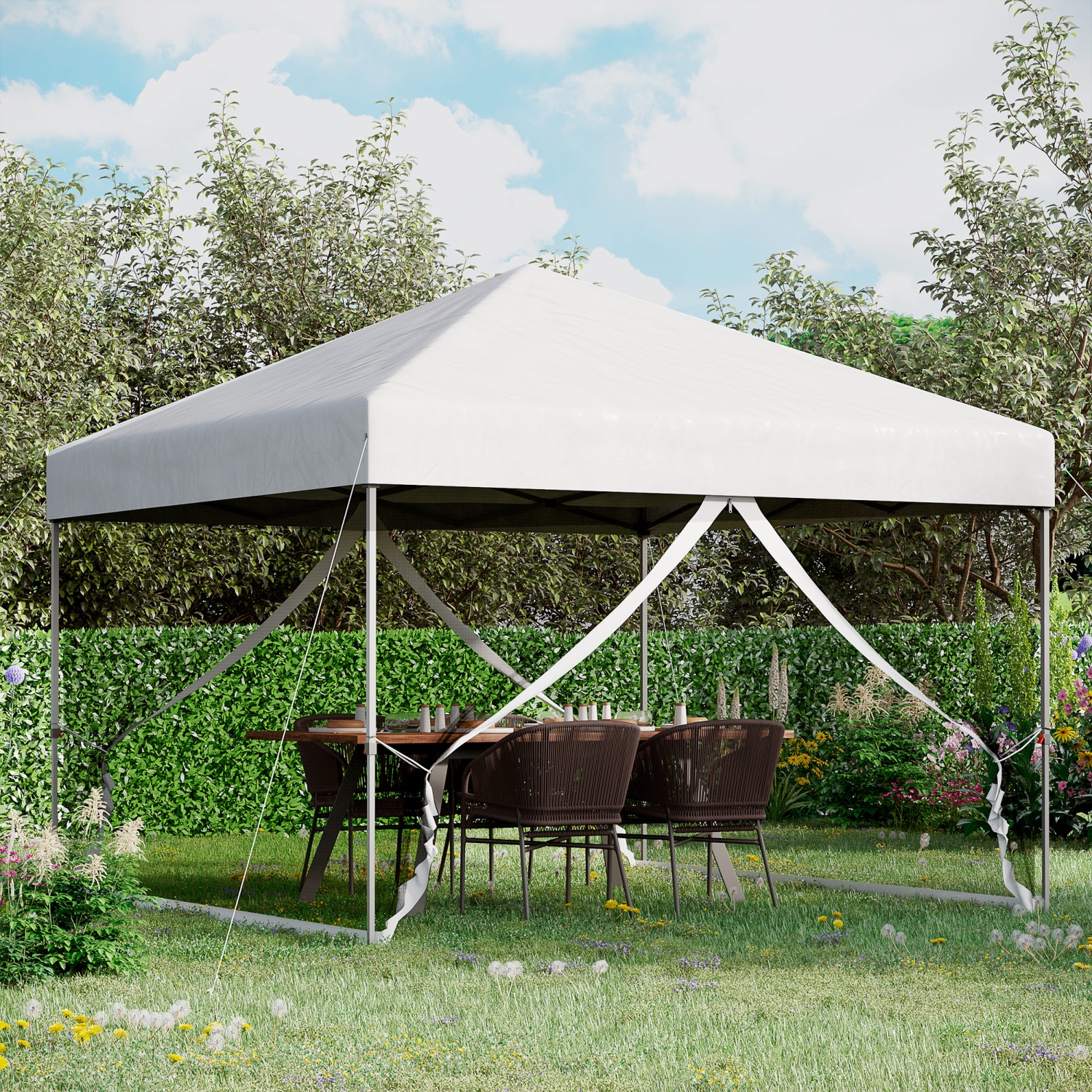 Outsunny 10' x 10' Pop-Up Canopy Tent Outdoor Party Tent with Mesh Sidewalls, 3-Level Adjustable Height, Roller Bag, Silver