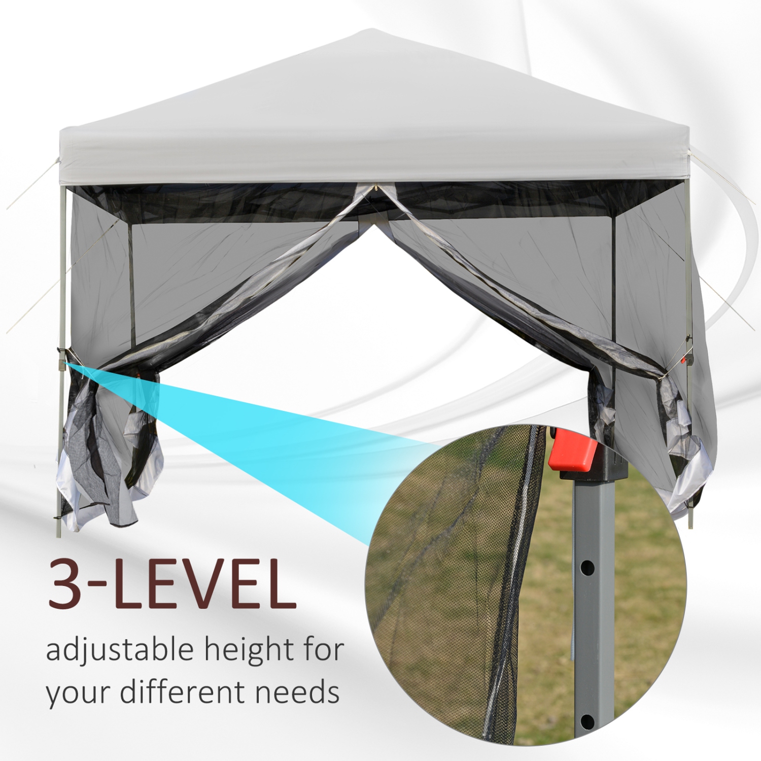Outsunny 10' x 10' Pop-Up Canopy Tent Outdoor Party Tent with Mesh Sidewalls, 3-Level Adjustable Height, Roller Bag, Silver