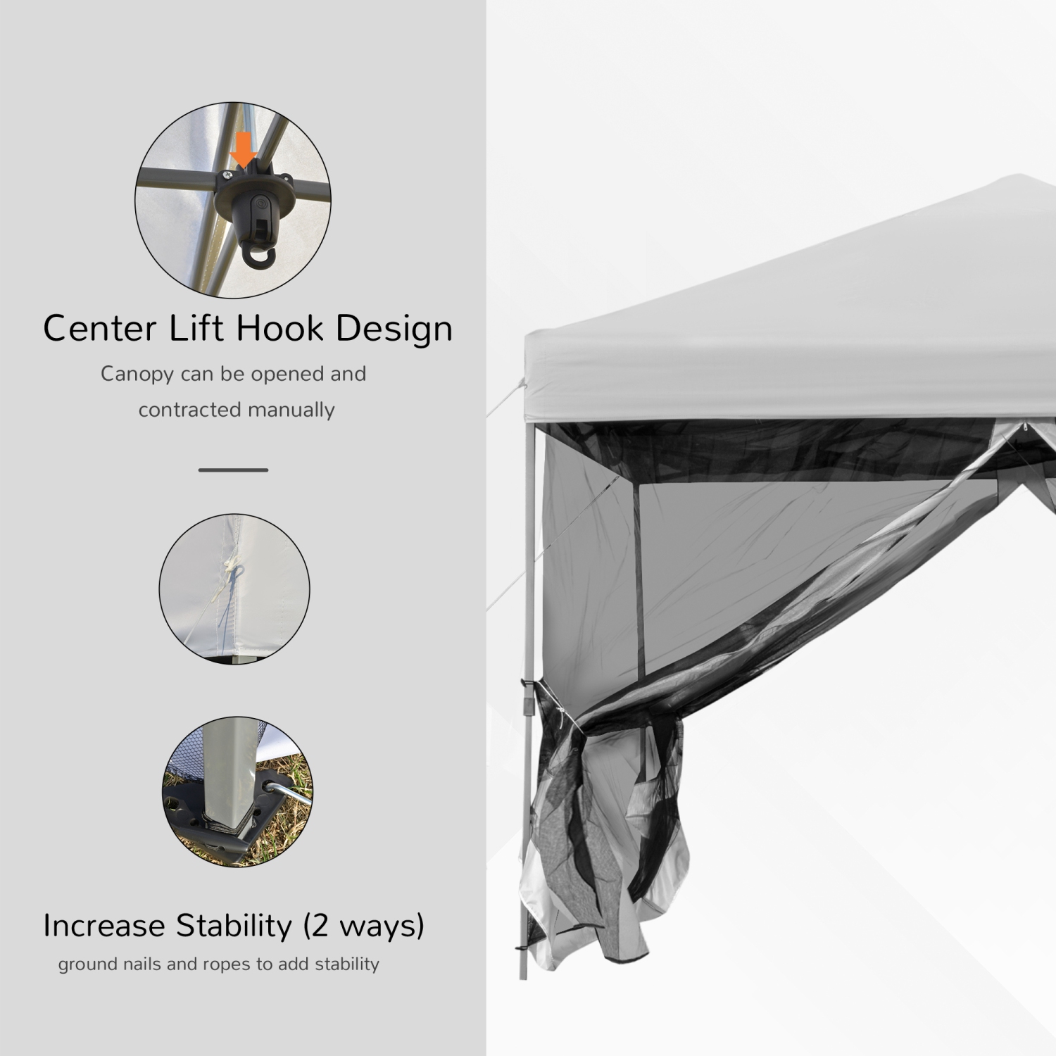 Outsunny 10' x 10' Pop-Up Canopy Tent Outdoor Party Tent with Mesh Sidewalls, 3-Level Adjustable Height, Roller Bag, Silver