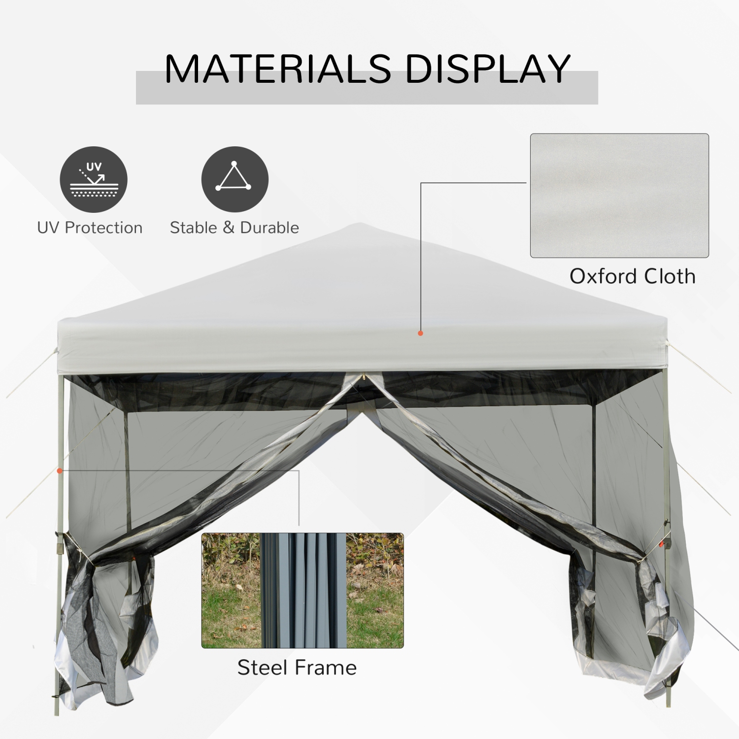 Outsunny 10' x 10' Pop-Up Canopy Tent Outdoor Party Tent with Mesh Sidewalls, 3-Level Adjustable Height, Roller Bag, Silver