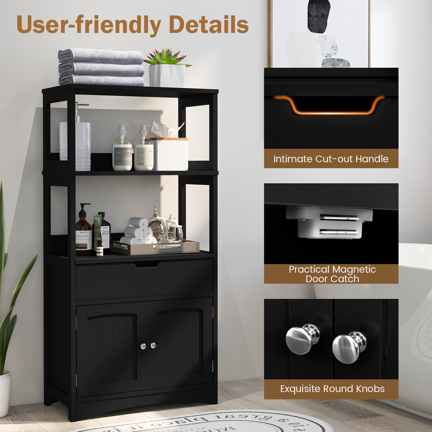 Gymax Armoire de rangement de Salon,Salle de Bain avec Étagère à Tiroirs