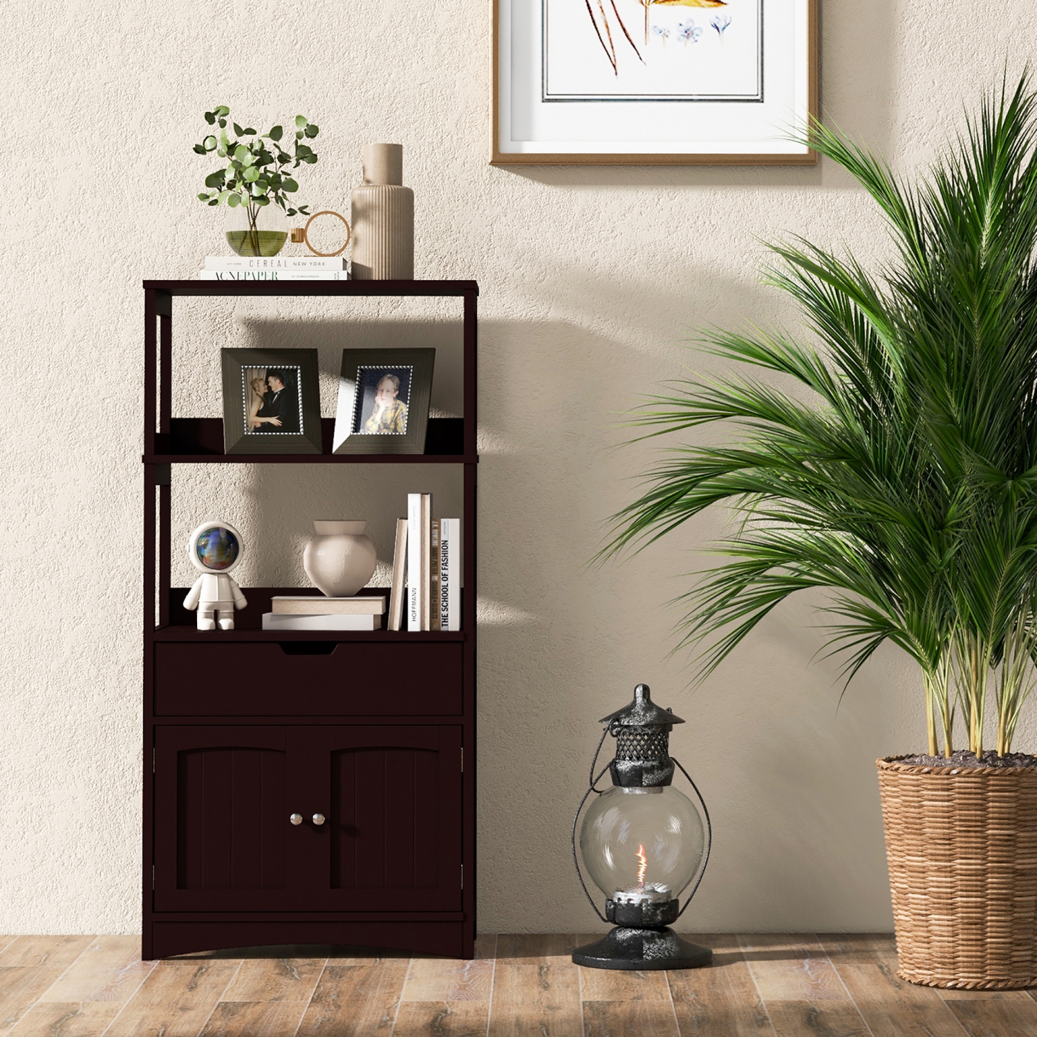 Gymax Armoire de rangement de Salon,Salle de Bain avec Étagère à Tiroirs