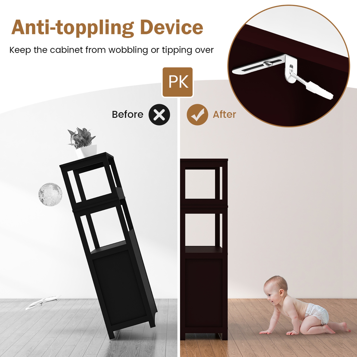 Gymax Armoire de rangement de Salon,Salle de Bain avec Étagère à Tiroirs