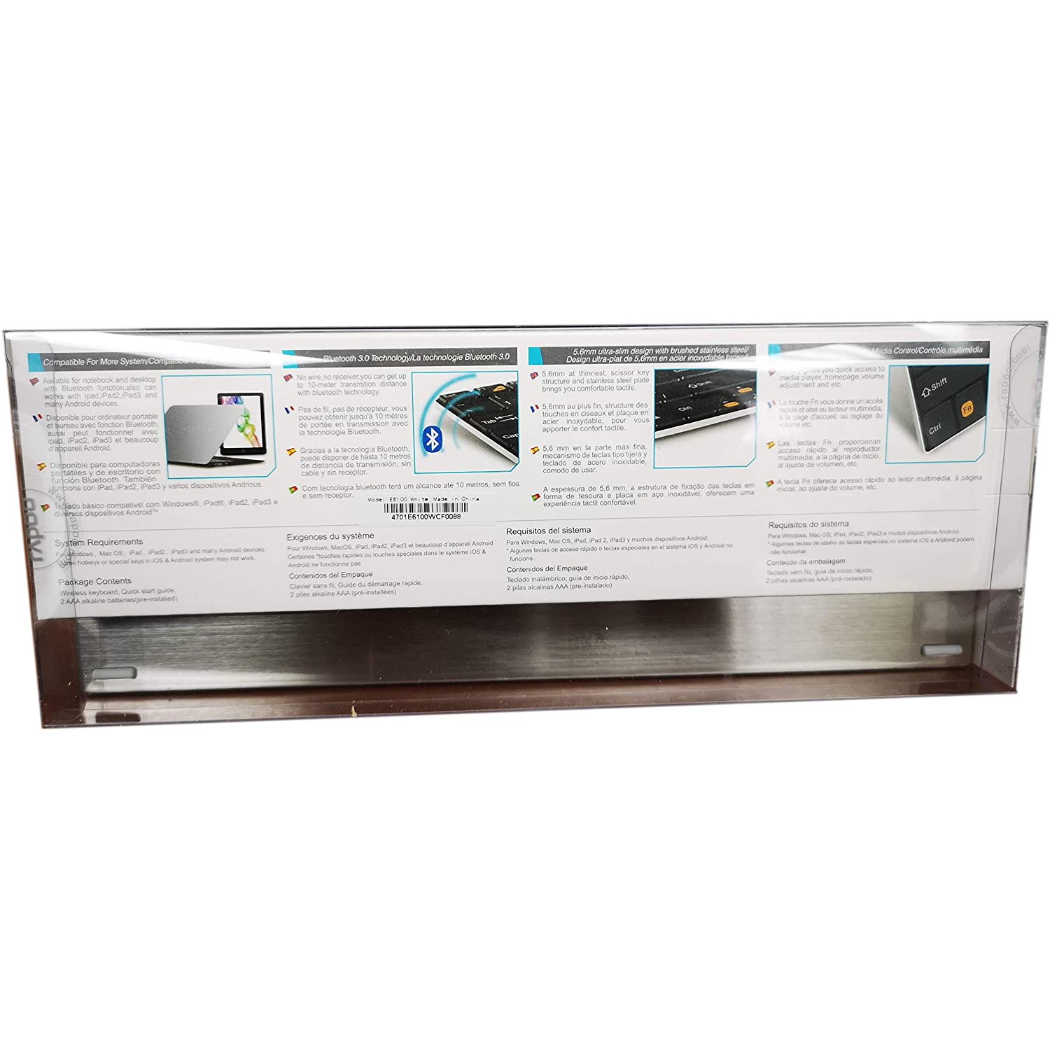 Clavier Bluetooth ultramince E6100 de Rapoo - Blanc