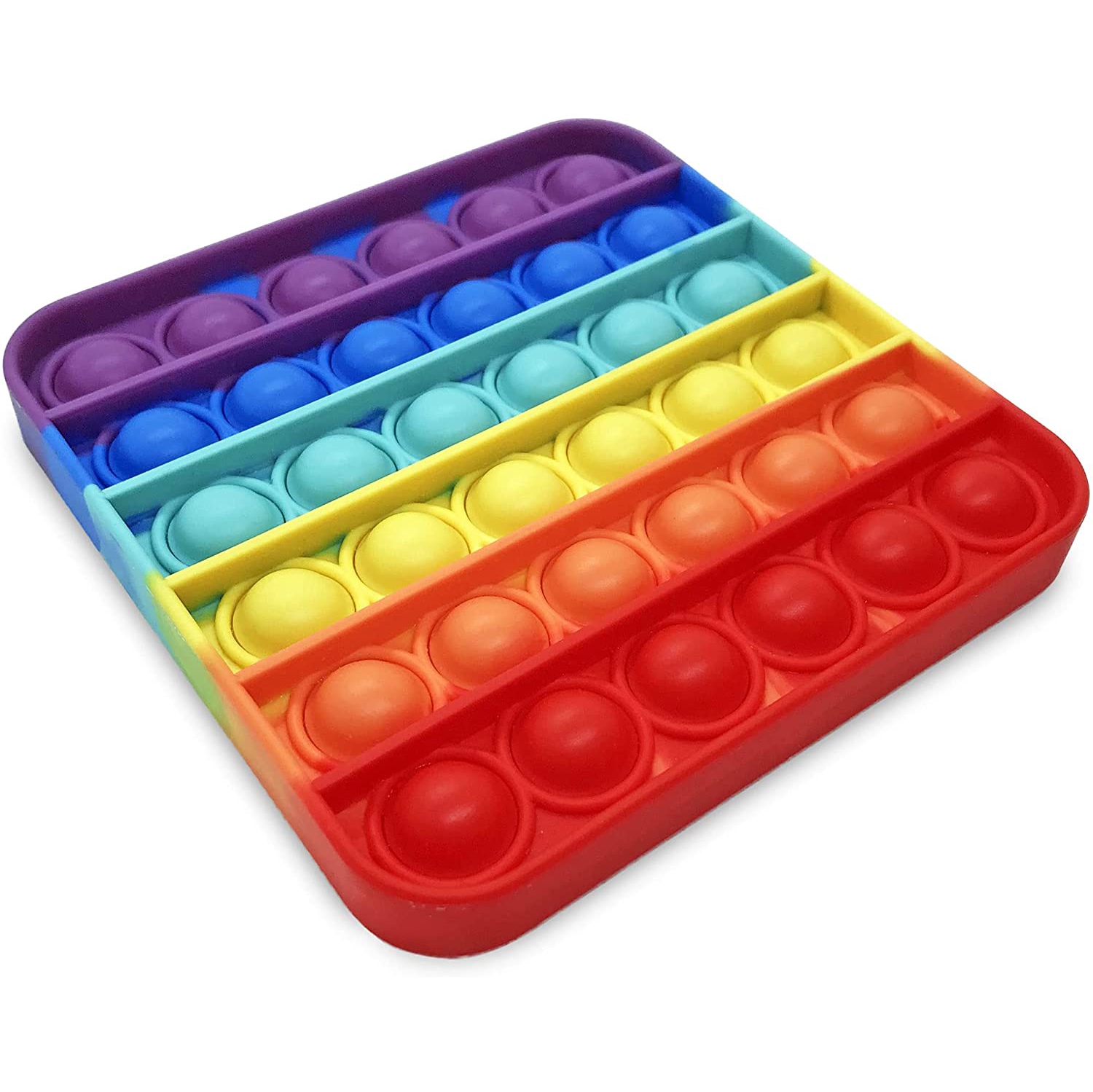 Rainbow Square Push Pop Bubble Fidget Toy [Sensory Kids Adults Anxiety Stress Relief]