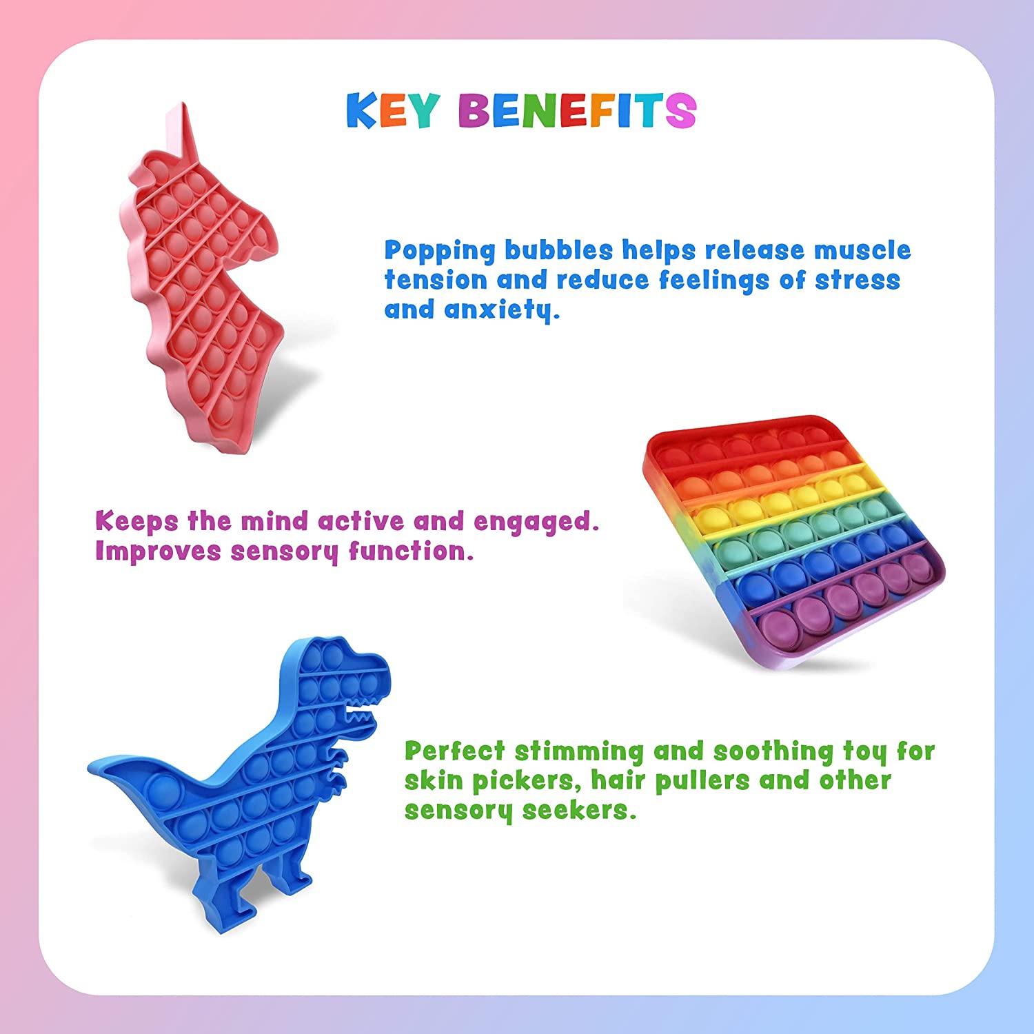 Rainbow Square Push Pop Bubble Fidget Toy [Sensory Kids Adults Anxiety Stress Relief]