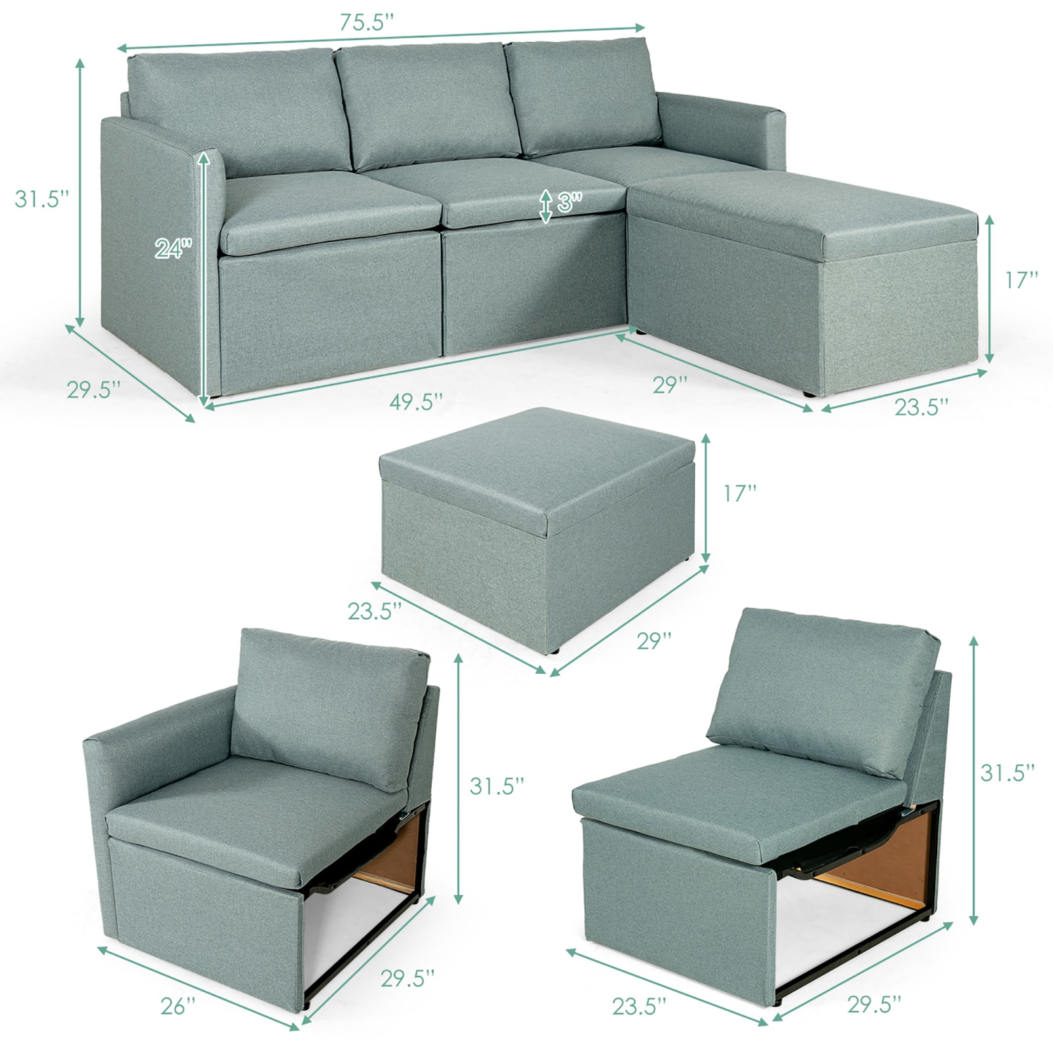Costway Convertible Sectional Sofa L-Shaped Couch w/Reversible Chaise