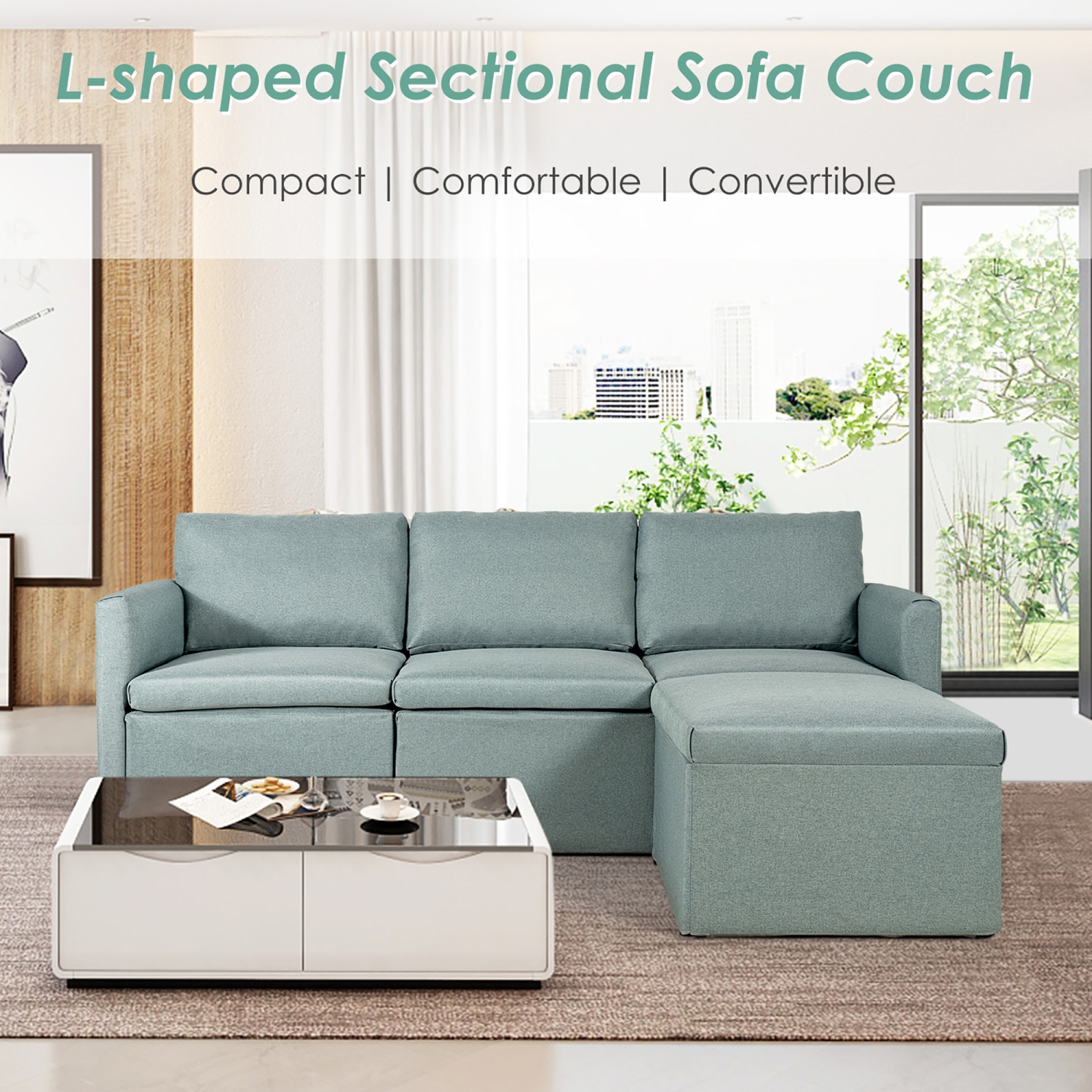 Costway Convertible Sectional Sofa L-Shaped Couch w/Reversible Chaise