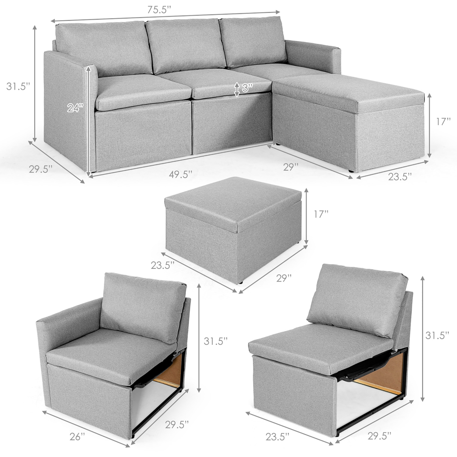 Costway Convertible Sectional Sofa L-Shaped Couch w/Reversible Chaise