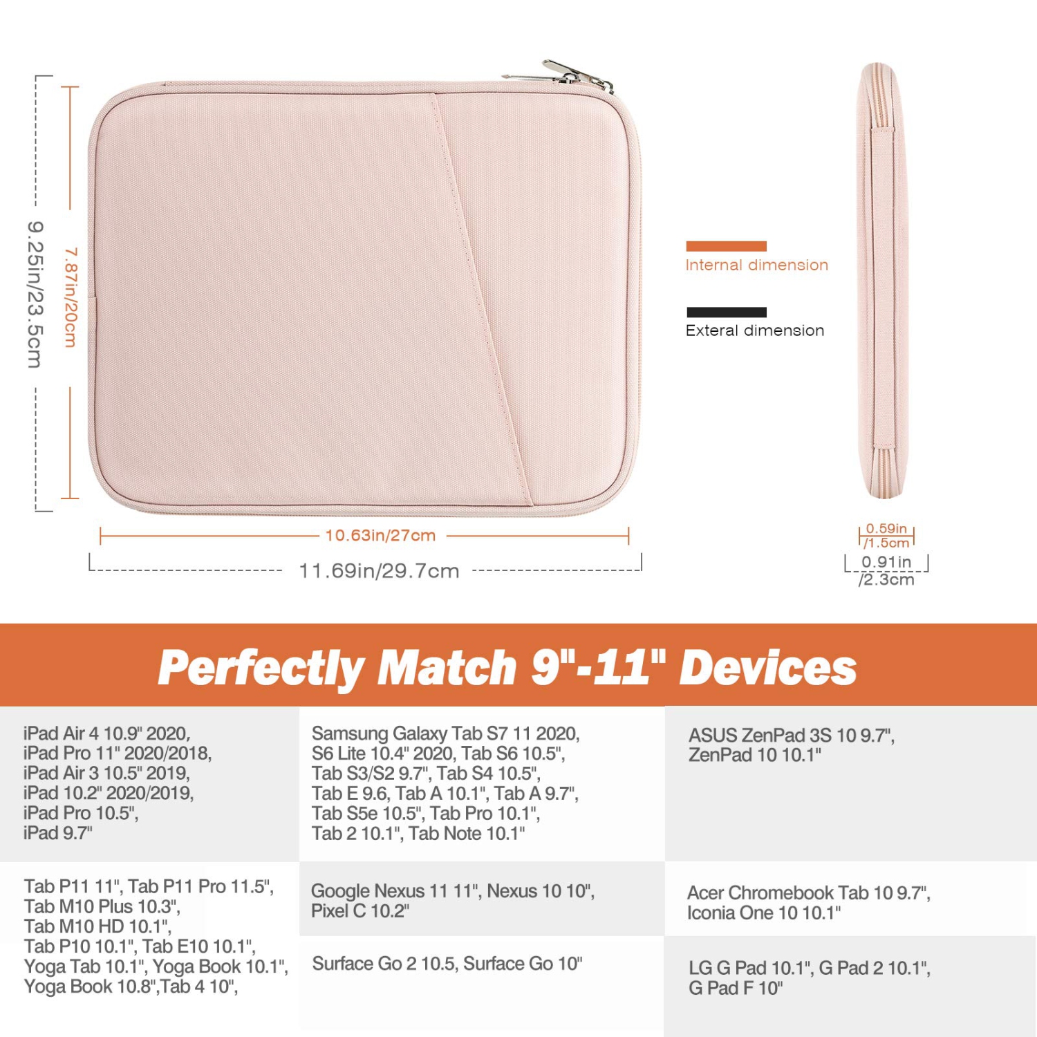 Housse pour tablette de 9-11 po, étui de transport avec pochette pour iPad Pro 11 2021/2020/2018, iPad 8