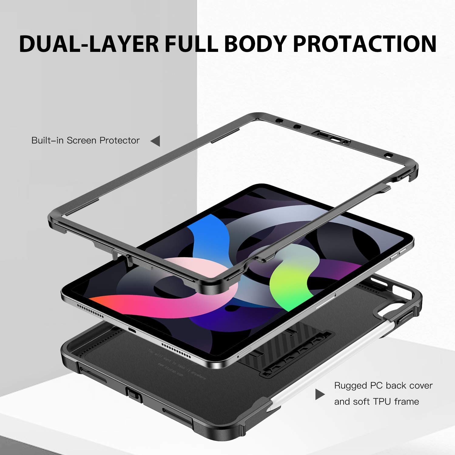 ZtotopCase for New iPad Air 4th Generation Case, Built-in Screen Protector, Dual Layer Shockproof Full Protective Cover with