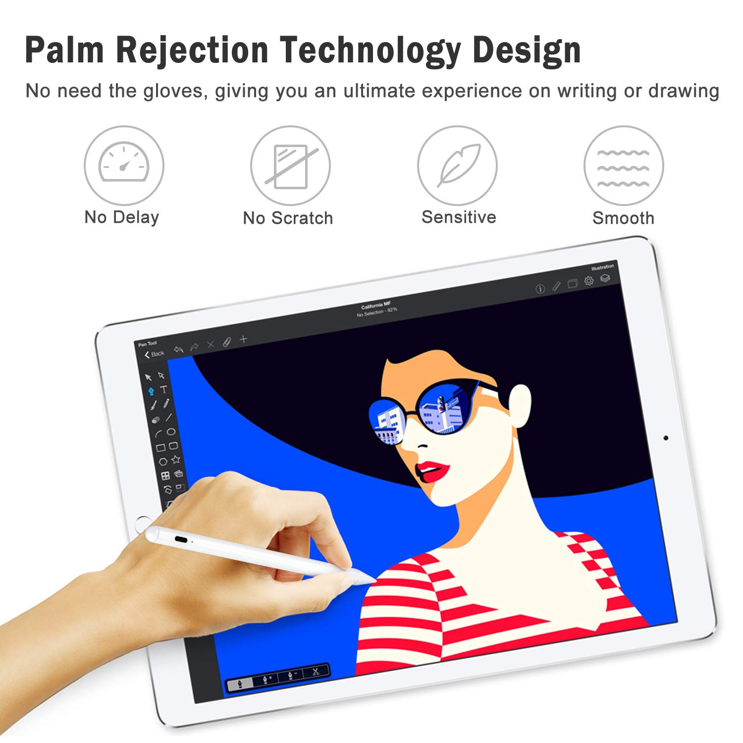 Stylus Pen for iPad with Palm Rejection, Active Stylus Pencil Compatible with Apple iPad Pro 11/12.9 Inch, iPad