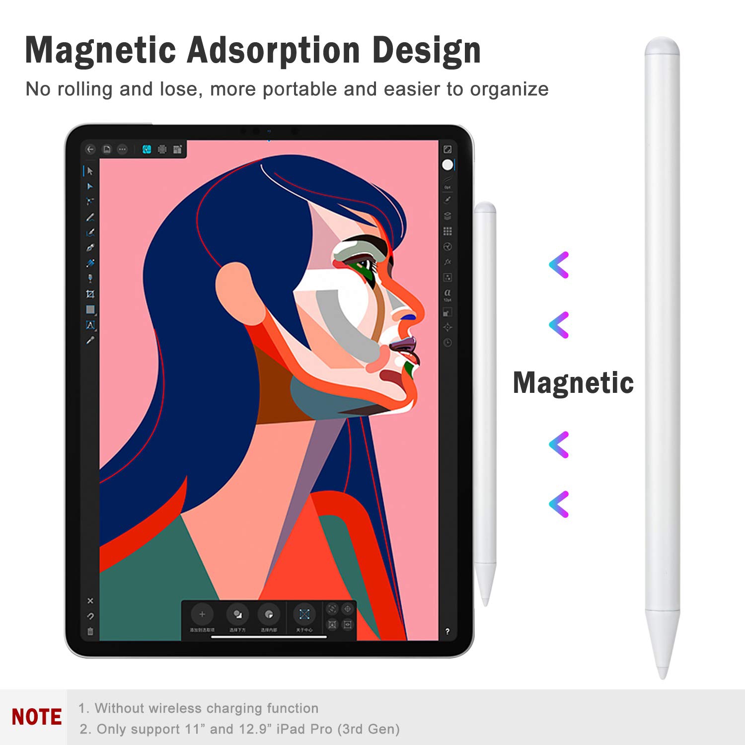 Stylus Pen for iPad with Palm Rejection, Active Stylus Pencil Compatible with Apple iPad Pro 11/12.9 Inch, iPad