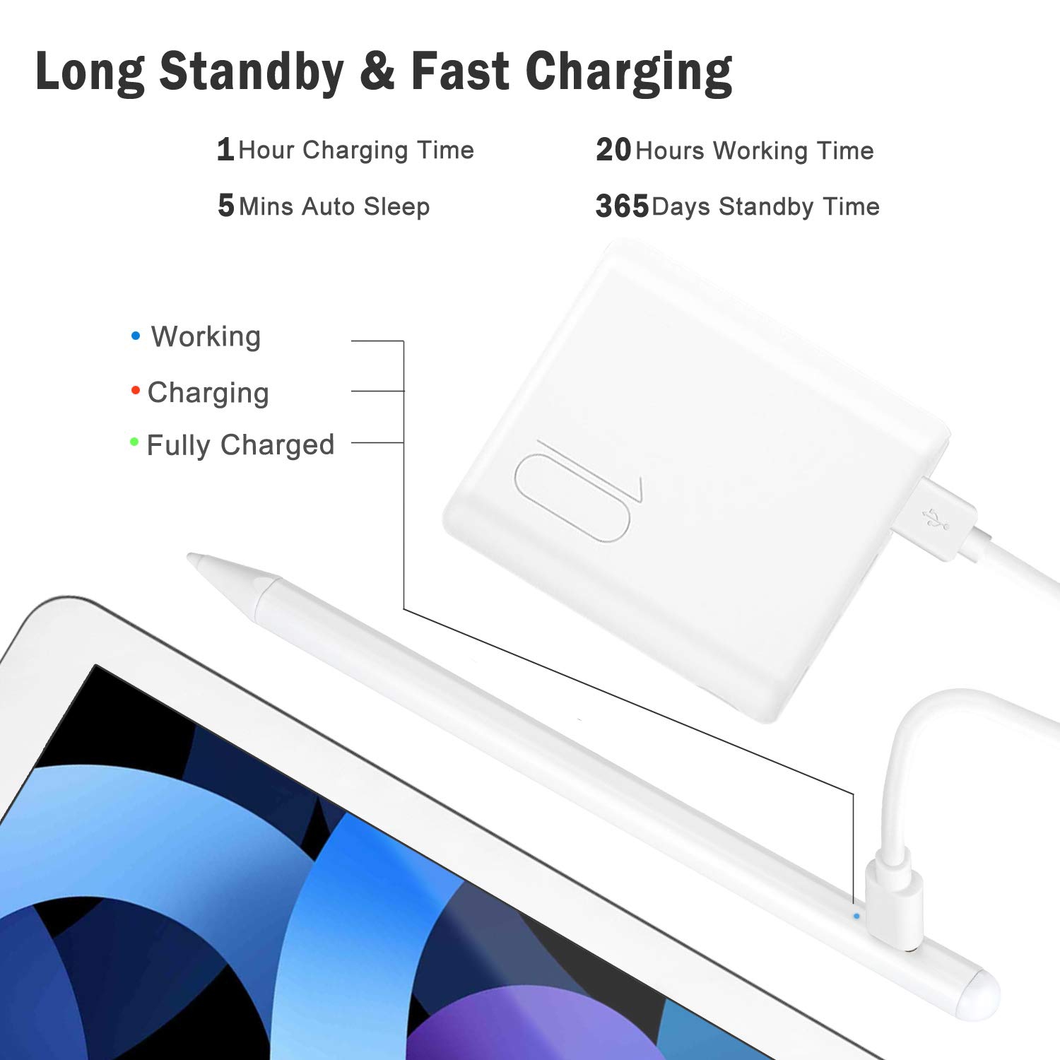 Stylus Pen for iPad with Palm Rejection, Active Stylus Pencil Compatible with Apple iPad Pro 11/12.9 Inch, iPad