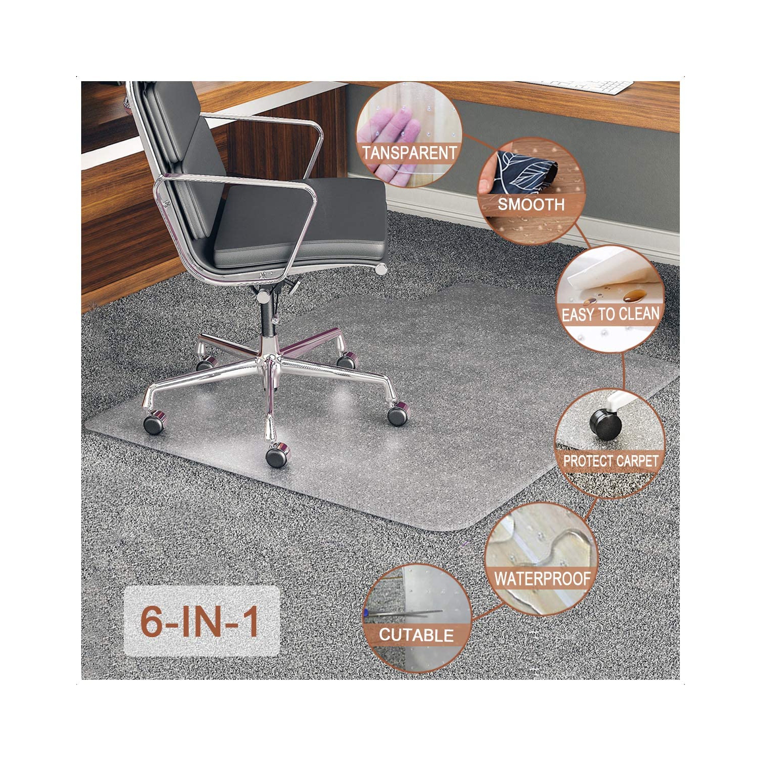 Tapis pour chaise de bureau pour tapis, protège-tapis, tapis rectangulaire transparent pour tapis, 75 x 120&nbsp;cm/30 x 48 po