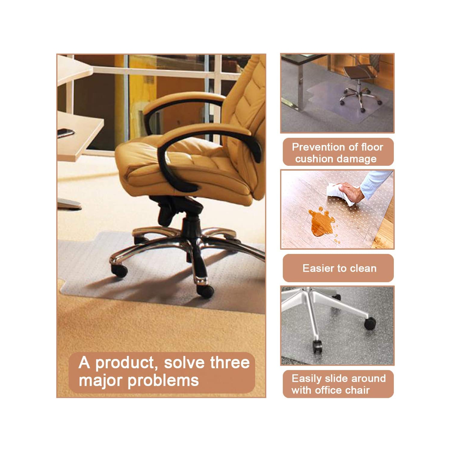 Tapis pour chaise de bureau pour tapis, protège-tapis, tapis rectangulaire transparent pour tapis, 75 x 120&nbsp;cm/30 x 48 po