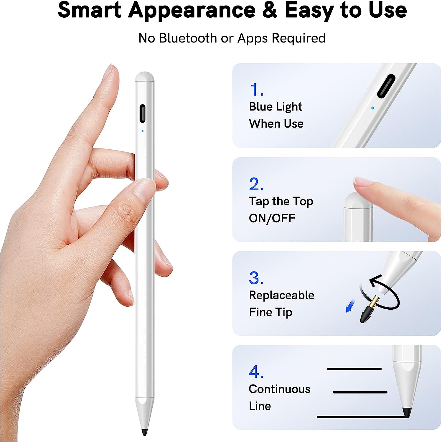 Stylus Pen for iPad with Palm Rejection, 2nd Gen iPad Pencil for 