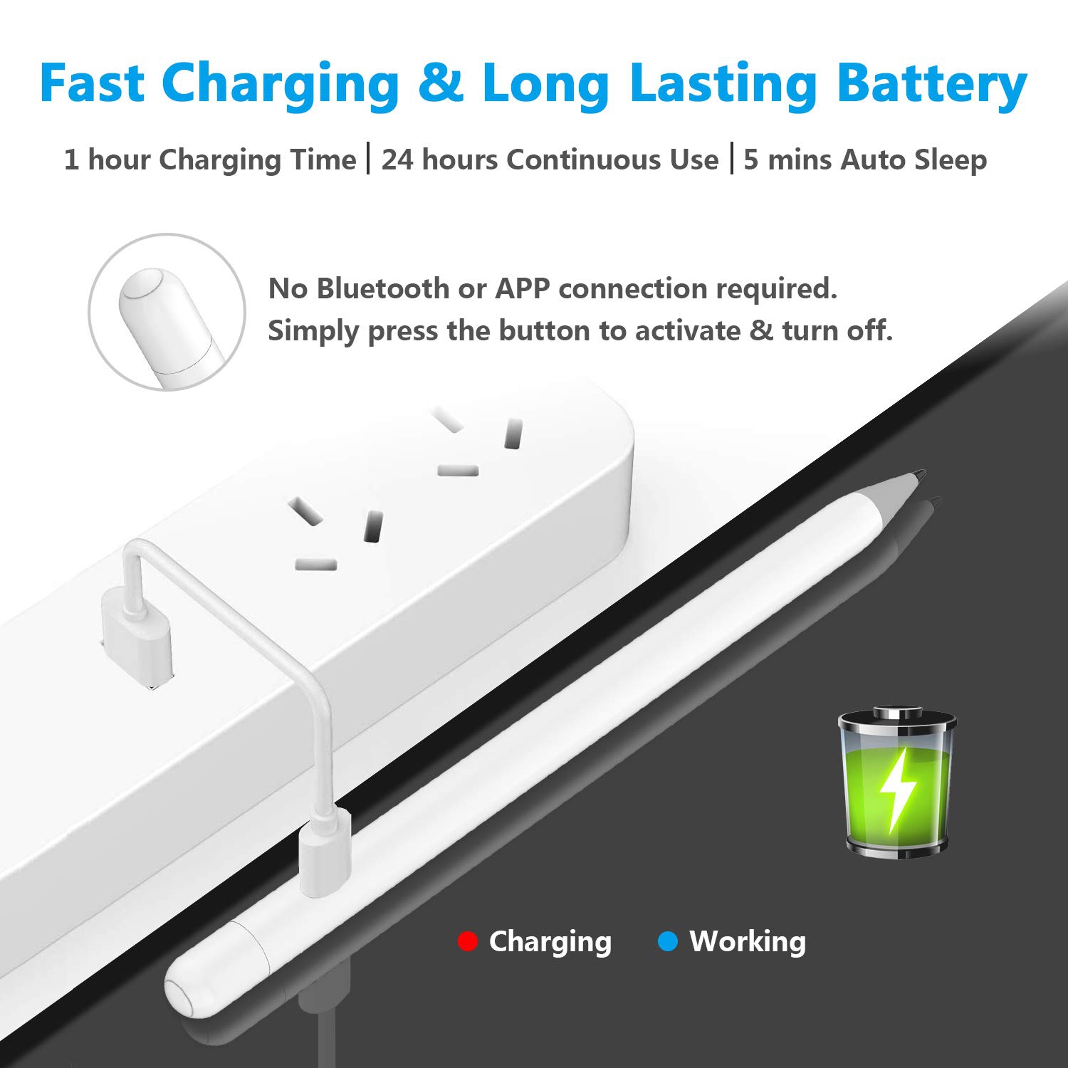 Stylus Pencil Compatible for Apple iPad, USGMoBi Palm Rejection Stylus Pen with 1mm POM Tip Compatible with iPad